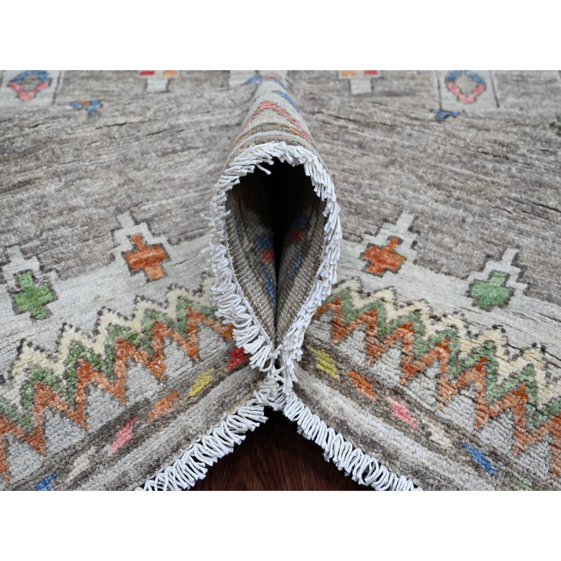 9'1"x11'5" Spanish Gray, Moroccan Berber Influence with Geometric Pattern, High Mountain Wool, Denser Weave, Hand Knotted, Oriental Rug Sh20740