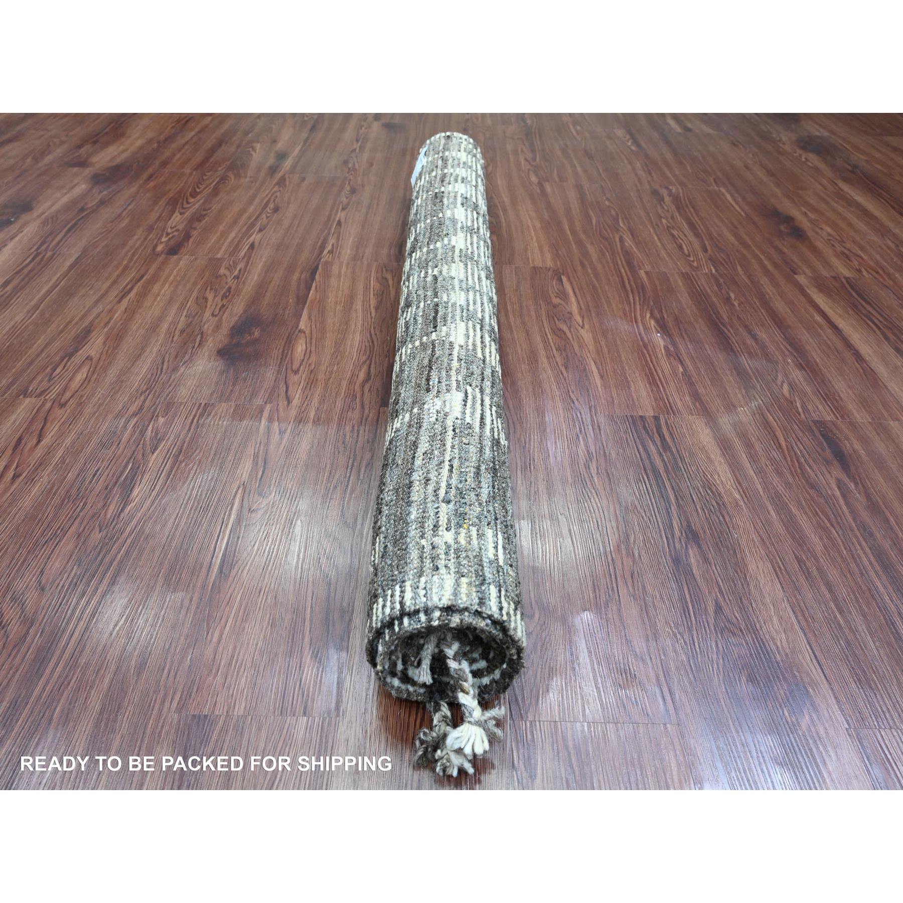 4'1"x5'6" Chocolate Brown, Moroccan Weave with Geometric Pattern, Soft Wool, Hand Knotted, Tone on Tone, Textured Pile, Oriental Rug Sh20745