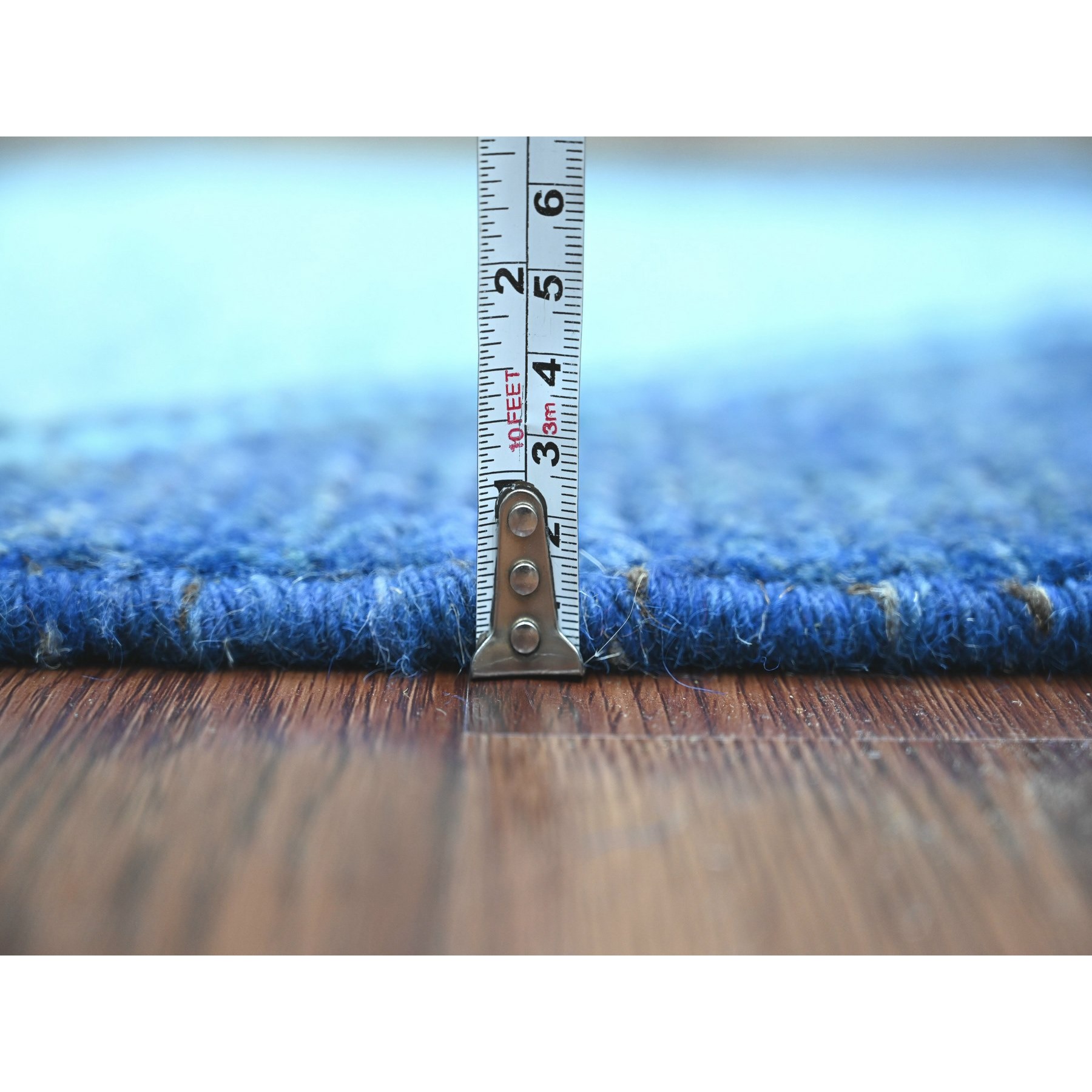 2'10"x10'3" Bayern Blue, Moroccan Weave with Geometric Pattern, Soft Wool, Hand Knotted, Tone on Tone, Textured Pile, Runner, Oriental Rug Sh20746
