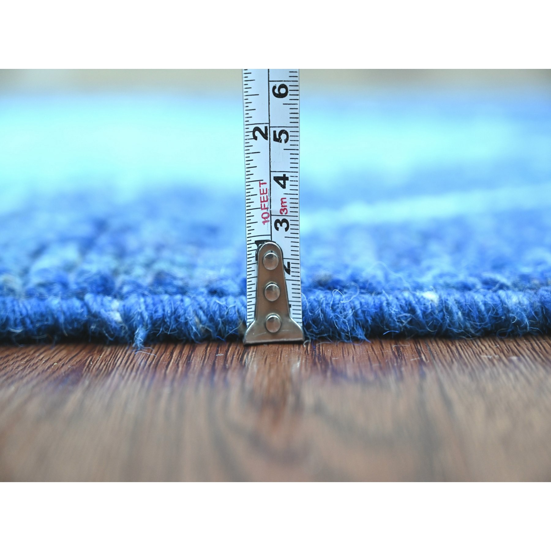 2'9"x10'7" Imperial Blue, Moroccan Weave with Geometric Pattern, Hand Knotted, Soft Wool, Tone on Tone, Textured Pile, Runner, Oriental Rug Sh20749