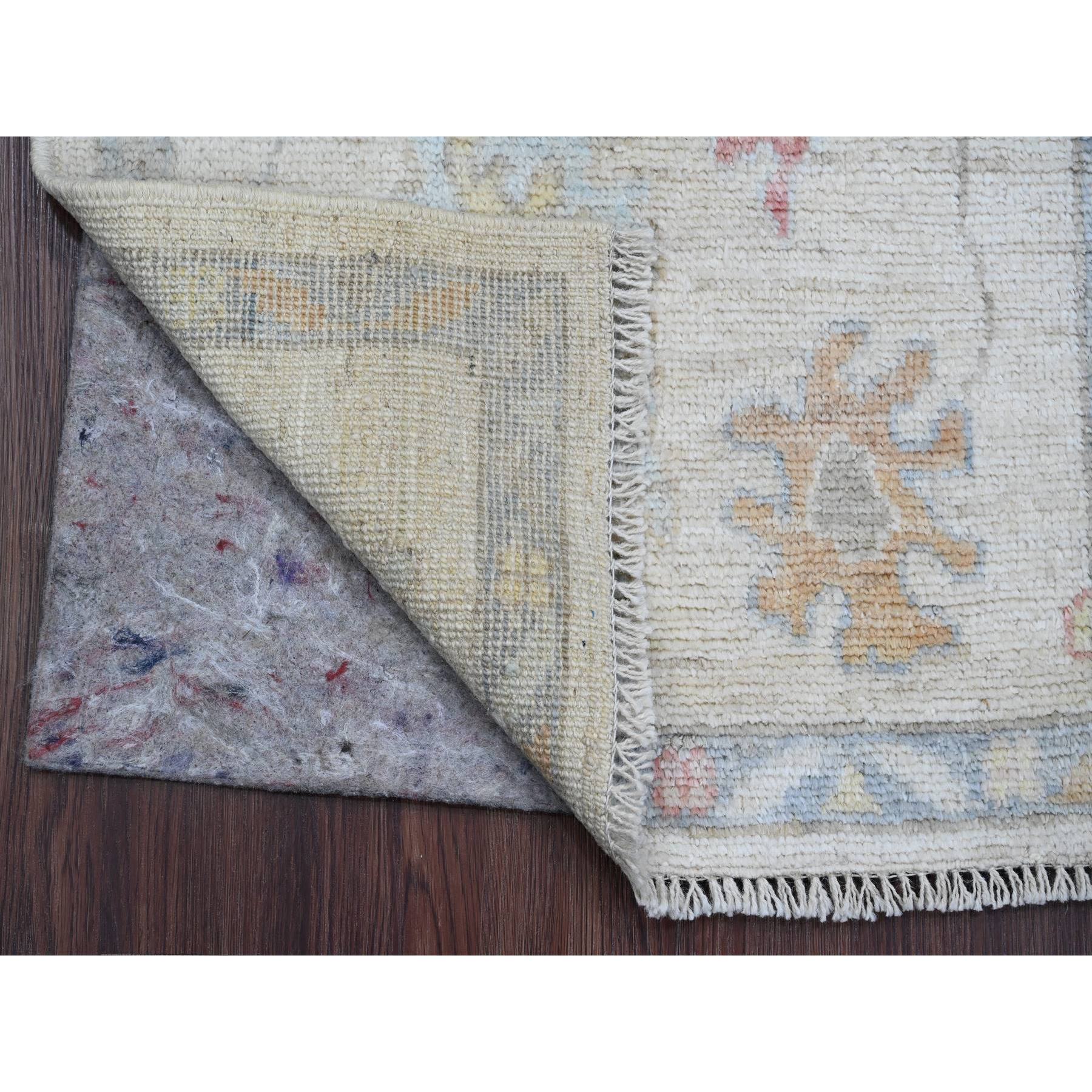 2'1"x3'2" Whisper White, Hand Knotted, Afghan Angora Oushak with Large Leaf Design, Vegetable Dyes, 100% Wool, Mat, Oriental Rug Sh20750