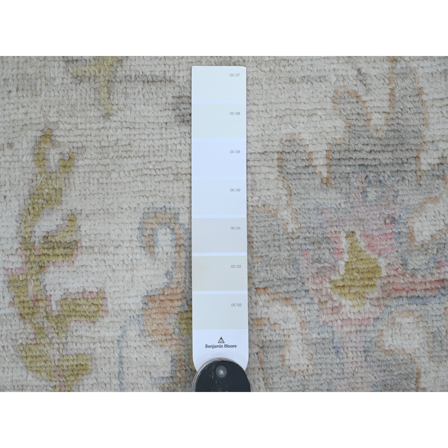 2'1"x3'2" Whisper White, Hand Knotted, Afghan Angora Oushak with Large Leaf Design, Vegetable Dyes, 100% Wool, Mat, Oriental Rug Sh20750