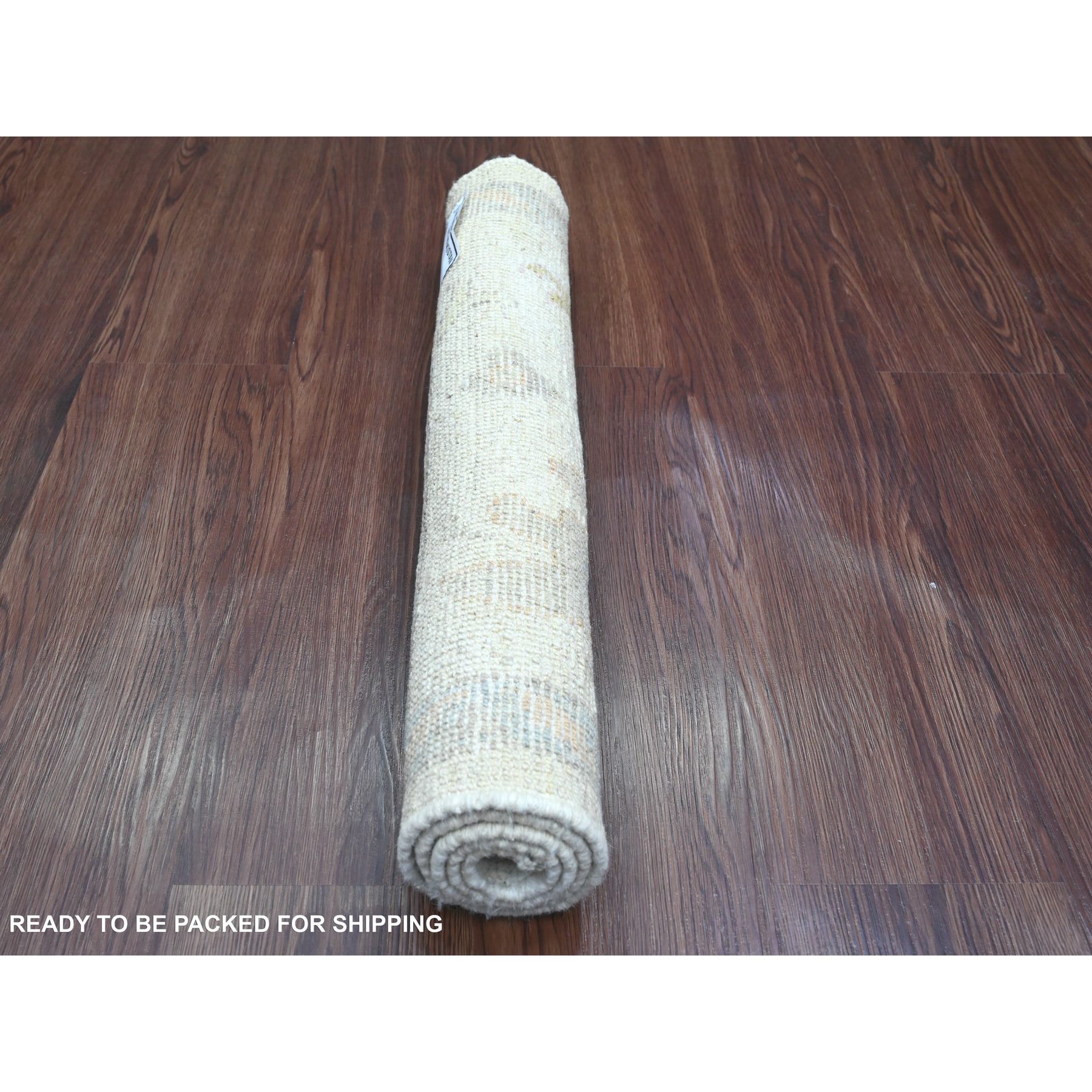 2'1"x3'2" Whisper White, Hand Knotted, Afghan Angora Oushak with Large Leaf Design, Vegetable Dyes, 100% Wool, Mat, Oriental Rug Sh20750