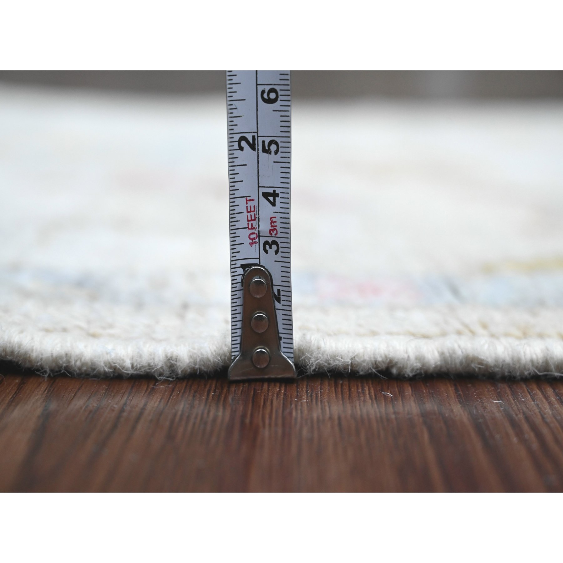 2'1"x3'2" Whisper White, Hand Knotted, Afghan Angora Oushak with Large Leaf Design, Vegetable Dyes, 100% Wool, Mat, Oriental Rug Sh20750