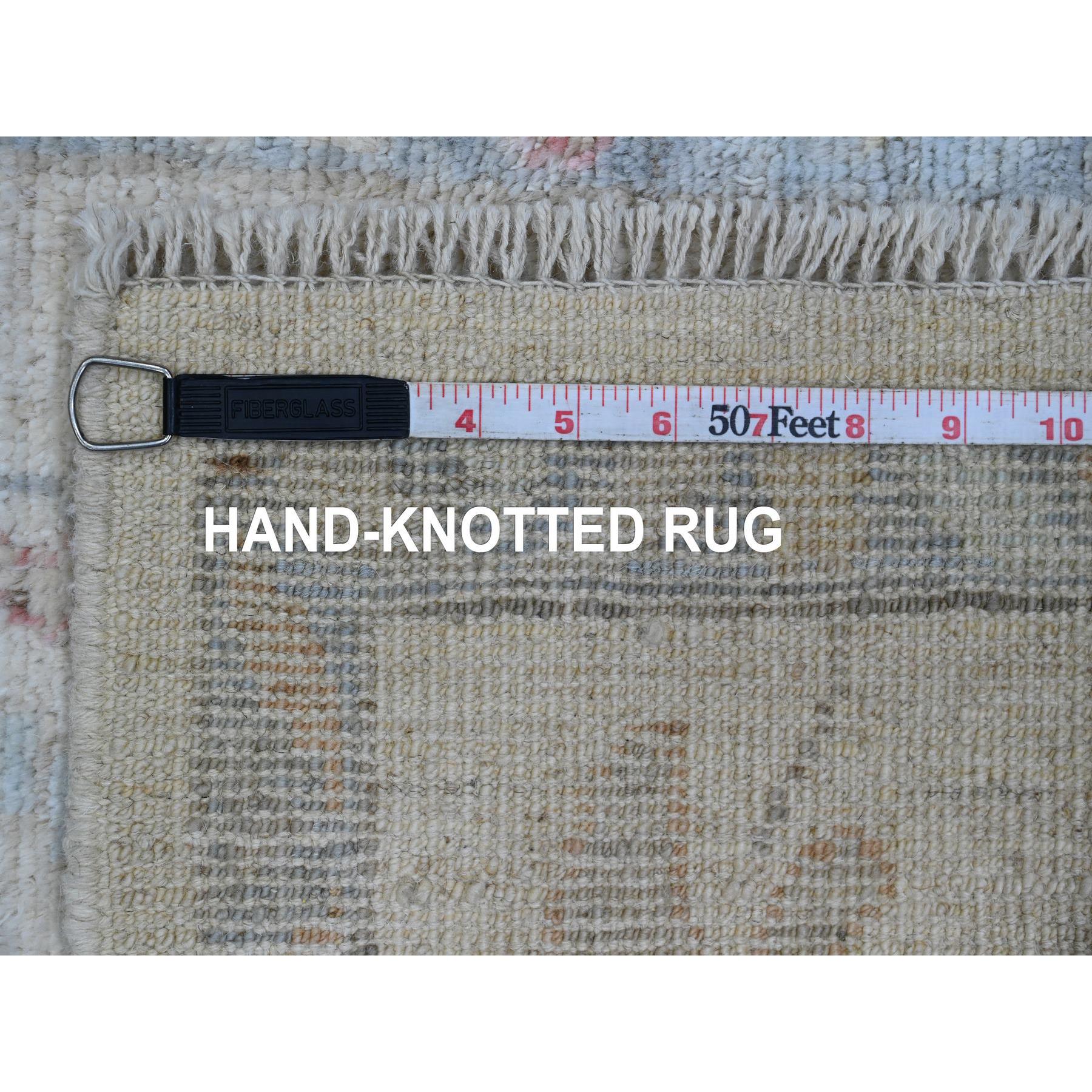 2'1"x3'2" Whisper White, Hand Knotted, Afghan Angora Oushak with Large Leaf Design, Vegetable Dyes, 100% Wool, Mat, Oriental Rug Sh20750
