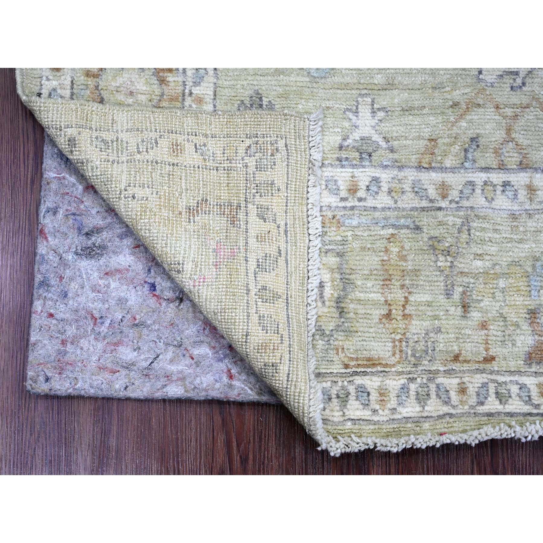4'2"x4'2" Sage Green, Hand Knotted, Afghan Angora Oushak with Leaf Design, Vegetable Dyes, 100% Wool, Square, Oriental Rug Sh20752