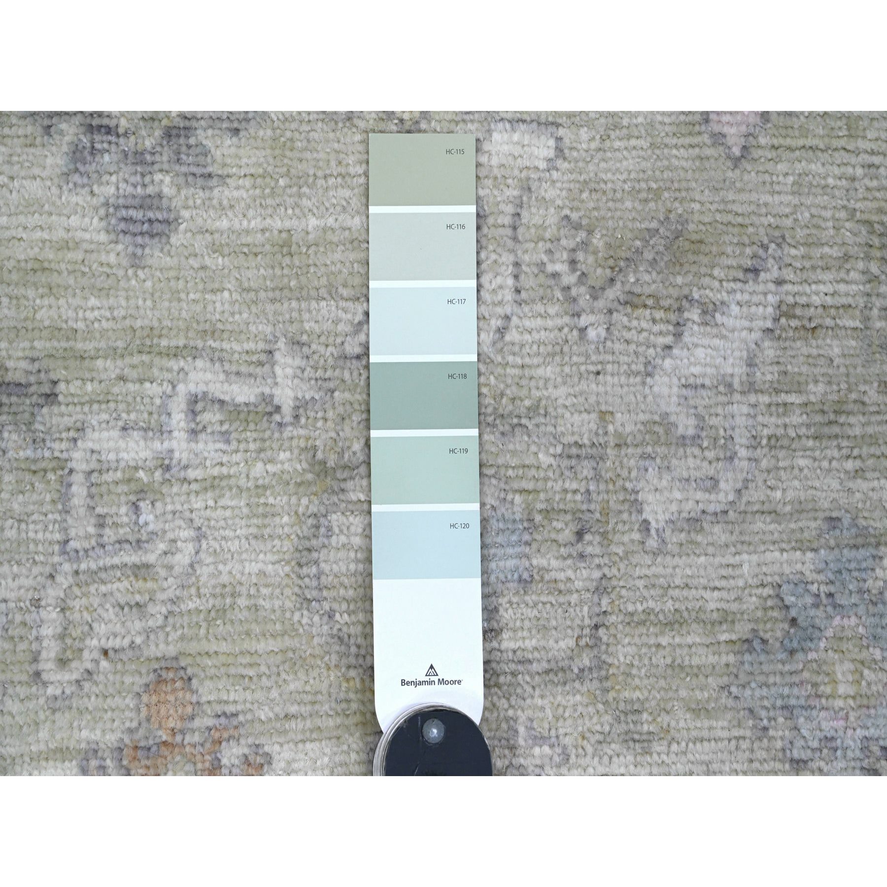 4'2"x4'2" Sage Green, Hand Knotted, Afghan Angora Oushak with Leaf Design, Vegetable Dyes, 100% Wool, Square, Oriental Rug Sh20752