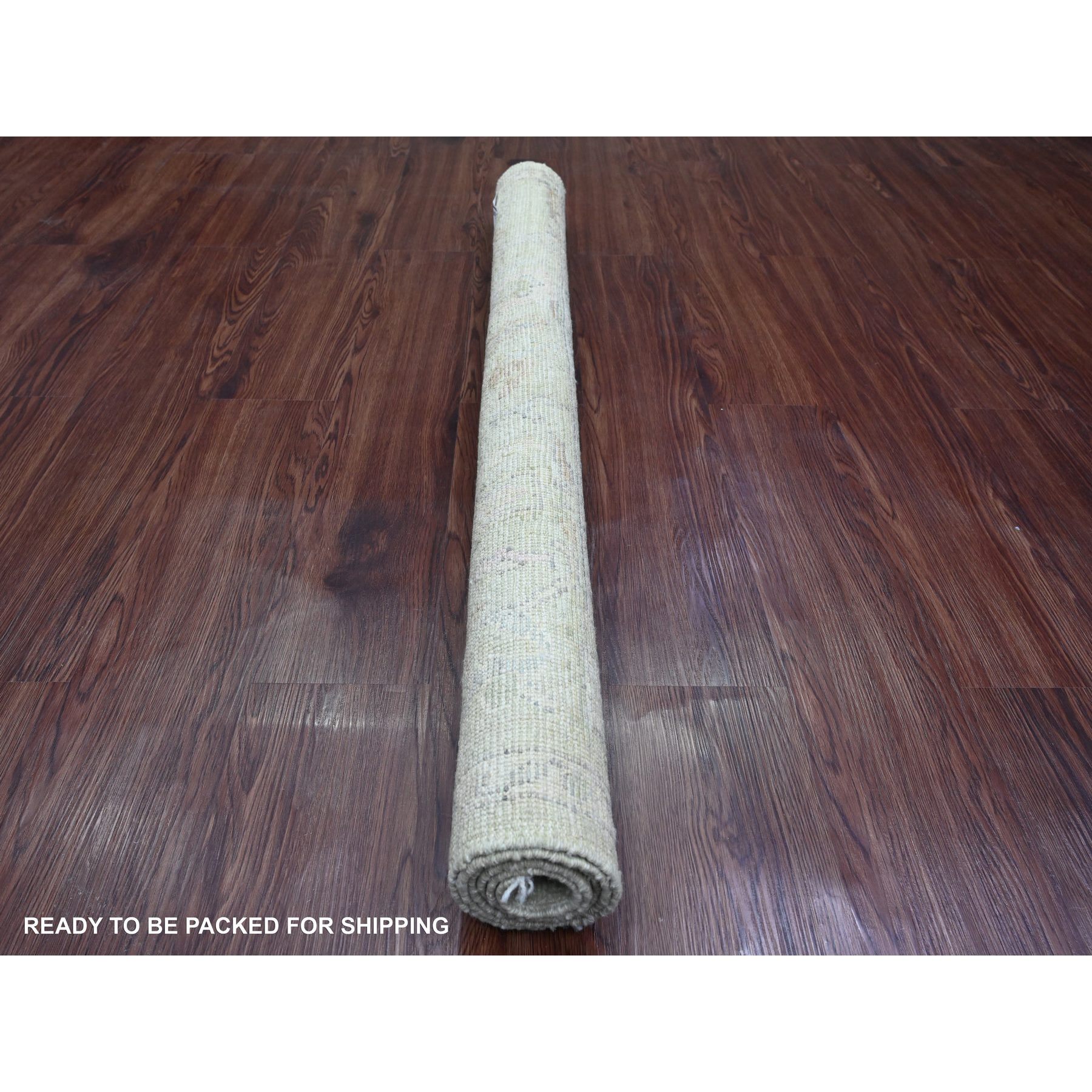 4'2"x4'2" Sage Green, Hand Knotted, Afghan Angora Oushak with Leaf Design, Vegetable Dyes, 100% Wool, Square, Oriental Rug Sh20752