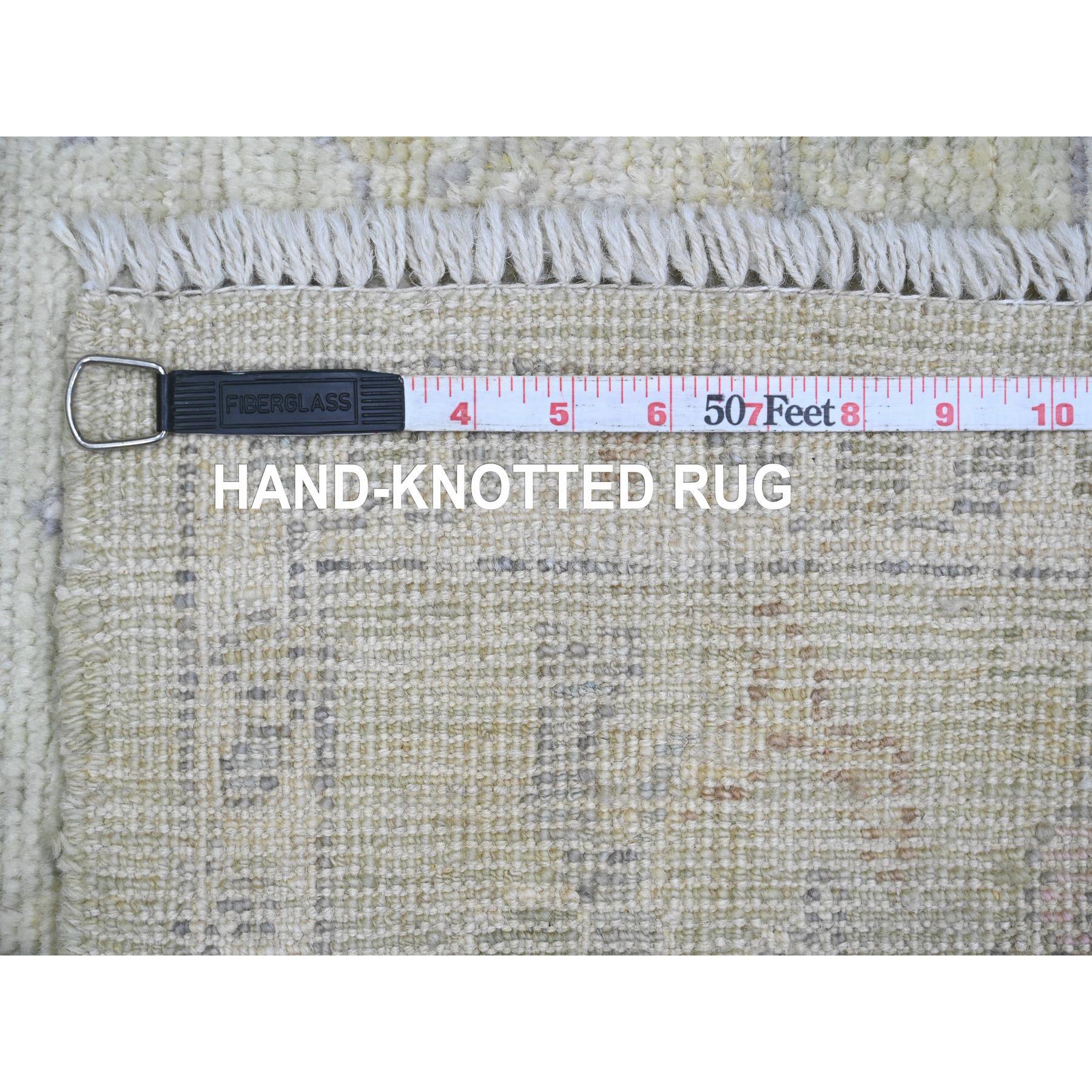 4'2"x4'2" Sage Green, Hand Knotted, Afghan Angora Oushak with Leaf Design, Vegetable Dyes, 100% Wool, Square, Oriental Rug Sh20752
