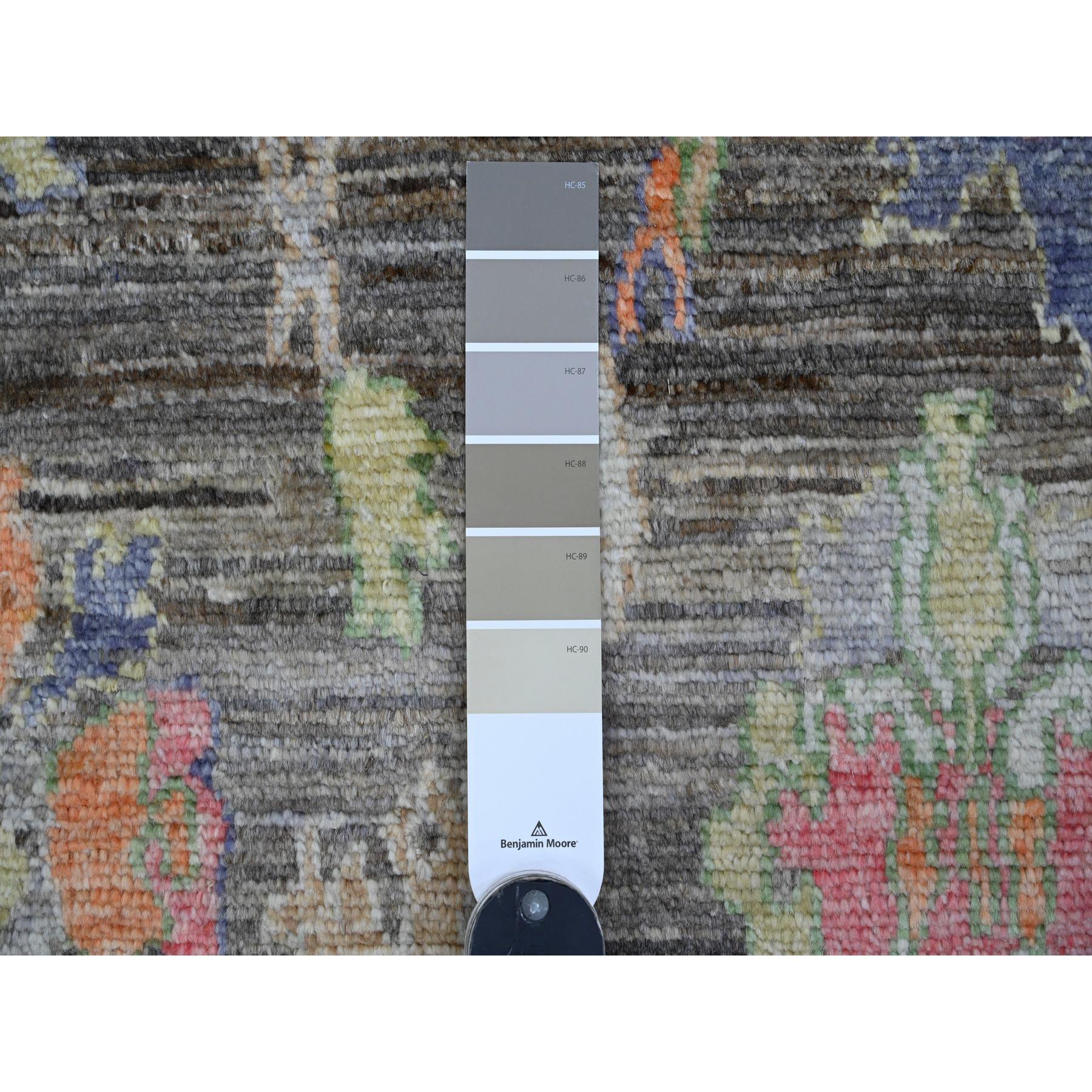 3'9"x6'4" Umber Brown, Hand Knotted, Afghan Angora Oushak with Colorful Leaf Design, Vegetable Dyes, 100% Wool, Oriental Rug Sh20754