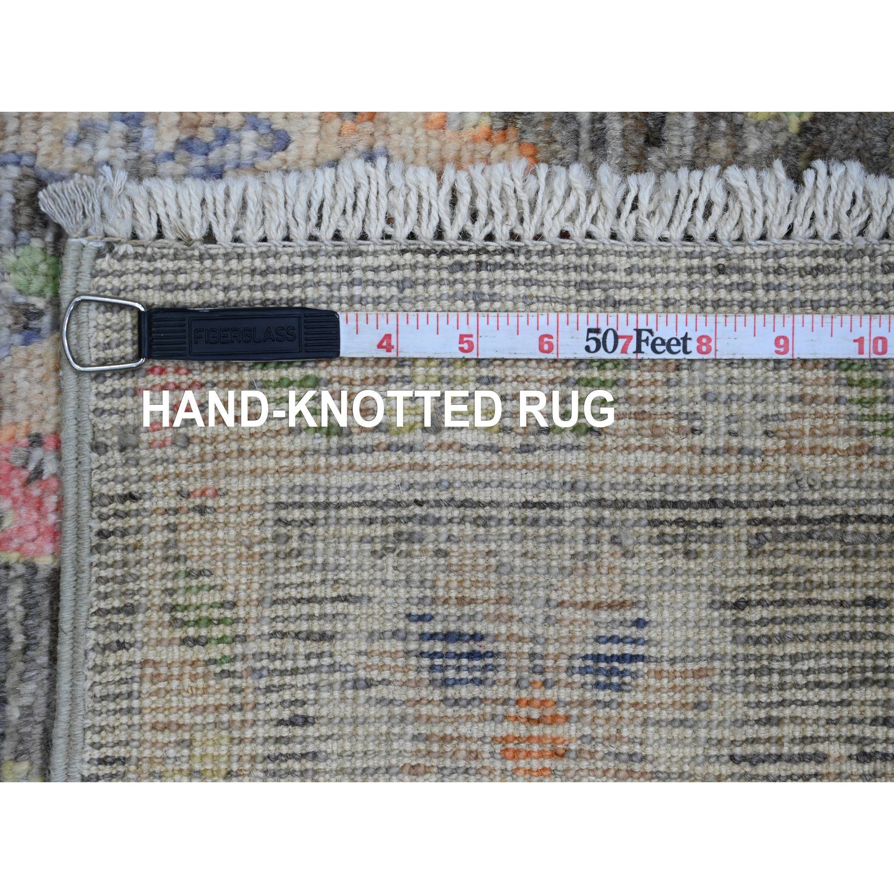 3'9"x6'4" Umber Brown, Hand Knotted, Afghan Angora Oushak with Colorful Leaf Design, Vegetable Dyes, 100% Wool, Oriental Rug Sh20754