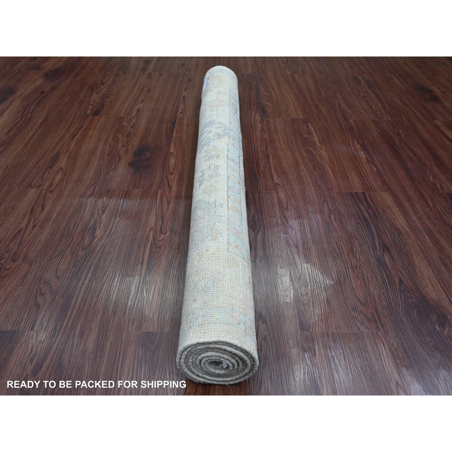 4'x6' Pearl White, Hand Knotted, Afghan Angora Oushak with Geometric Leaf Pattern, Natural Dyes, 100% Wool, Oriental Rug Sh20755
