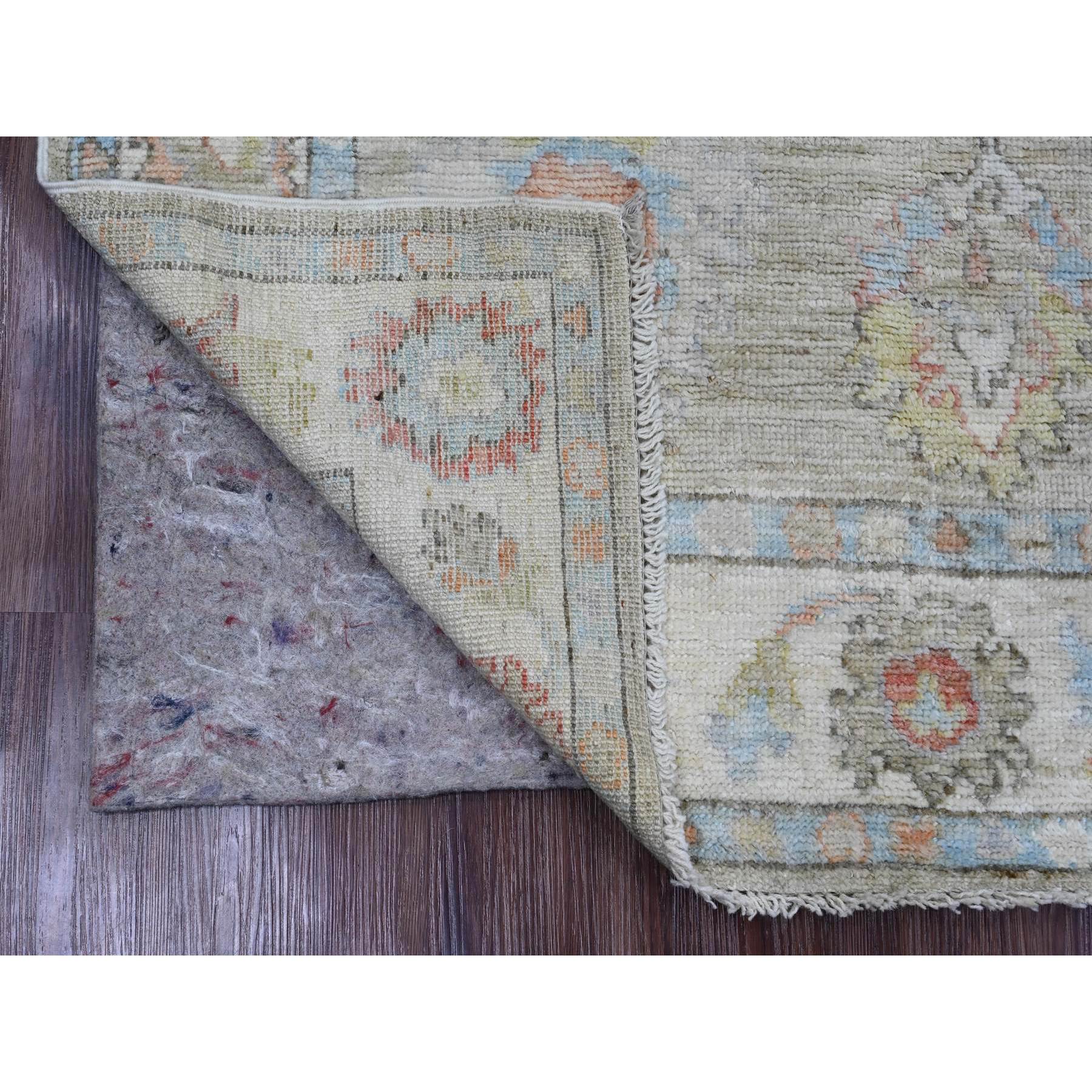 4'3"x6'2" Laurel Green, Pure Wool, Afghan Angora Oushak with Soft Color Leaf Pattern, Hand Knotted, Vegetable Dyes, Oriental Rug Sh20756