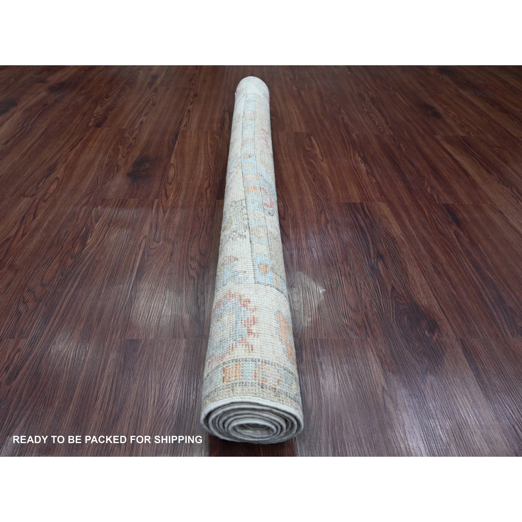4'3"x6'2" Laurel Green, Pure Wool, Afghan Angora Oushak with Soft Color Leaf Pattern, Hand Knotted, Vegetable Dyes, Oriental Rug Sh20756