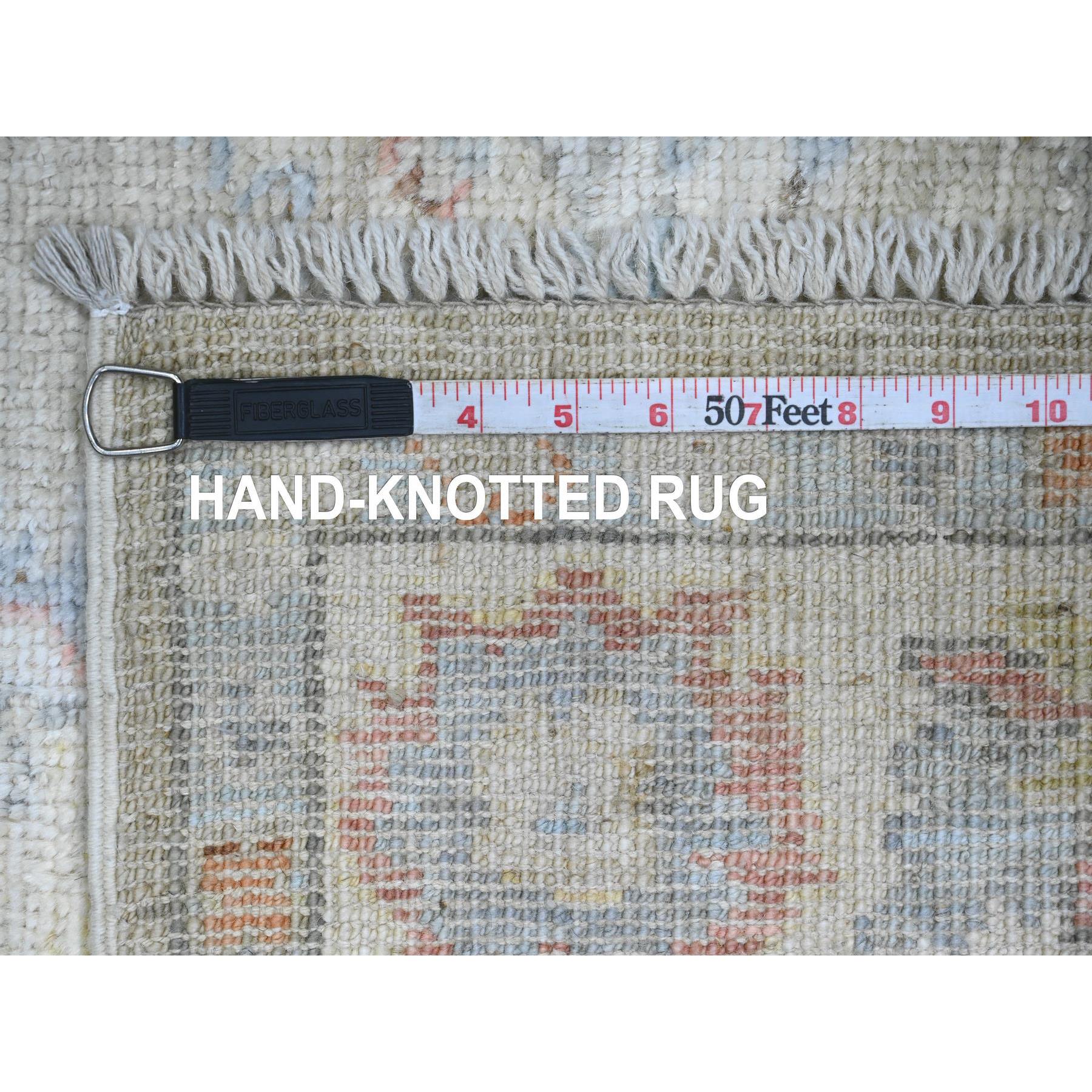 4'3"x6'2" Laurel Green, Pure Wool, Afghan Angora Oushak with Soft Color Leaf Pattern, Hand Knotted, Vegetable Dyes, Oriental Rug Sh20756