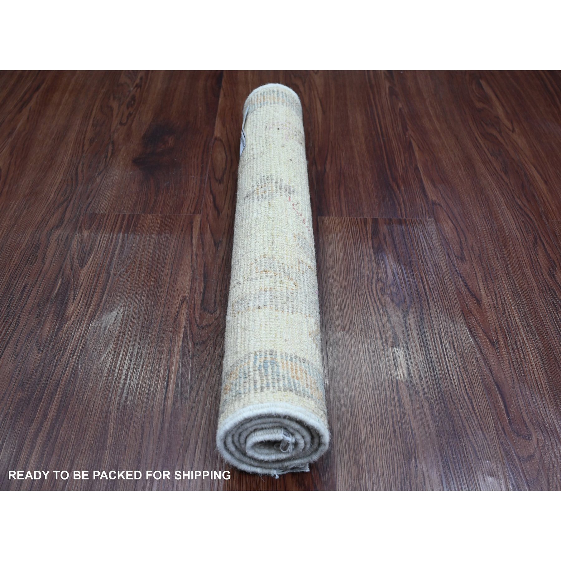 2'x3' Pristine White, Afghan Angora Oushak with Floral Pattern, Hand Knotted, Vegetable Dyes, 100% Wool, Mat, Oriental Rug Sh20757