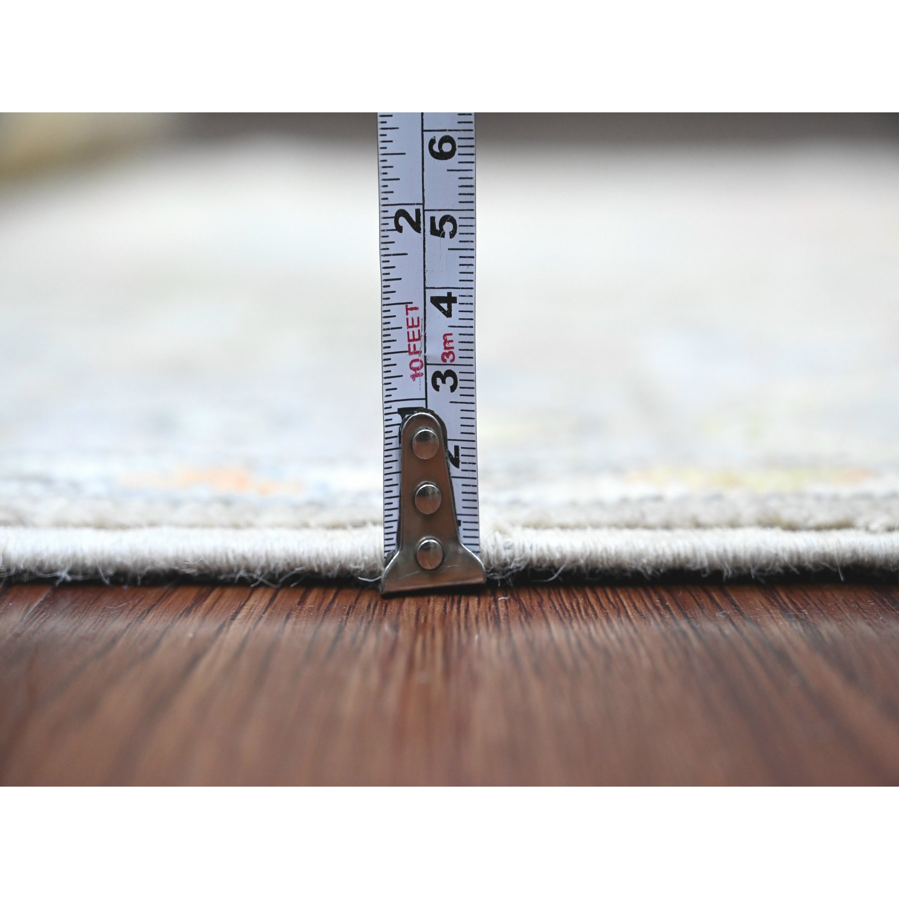 3'9"x12'1" Fossil Gray, Hand Knotted, Afghan Angora Oushak with Colorful Leaf Design, Vegetable Dyes, 100% Wool, Runner, Oriental Rug Sh20759