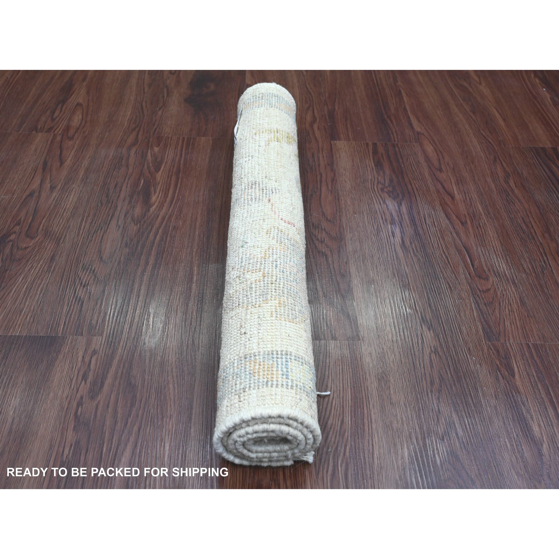 2'1"x3' Pearl White, Pure Wool, Afghan Angora Oushak with Leaf Design, Hand Knotted, Vegetable Dyes, Mat, Oriental Rug Sh20761
