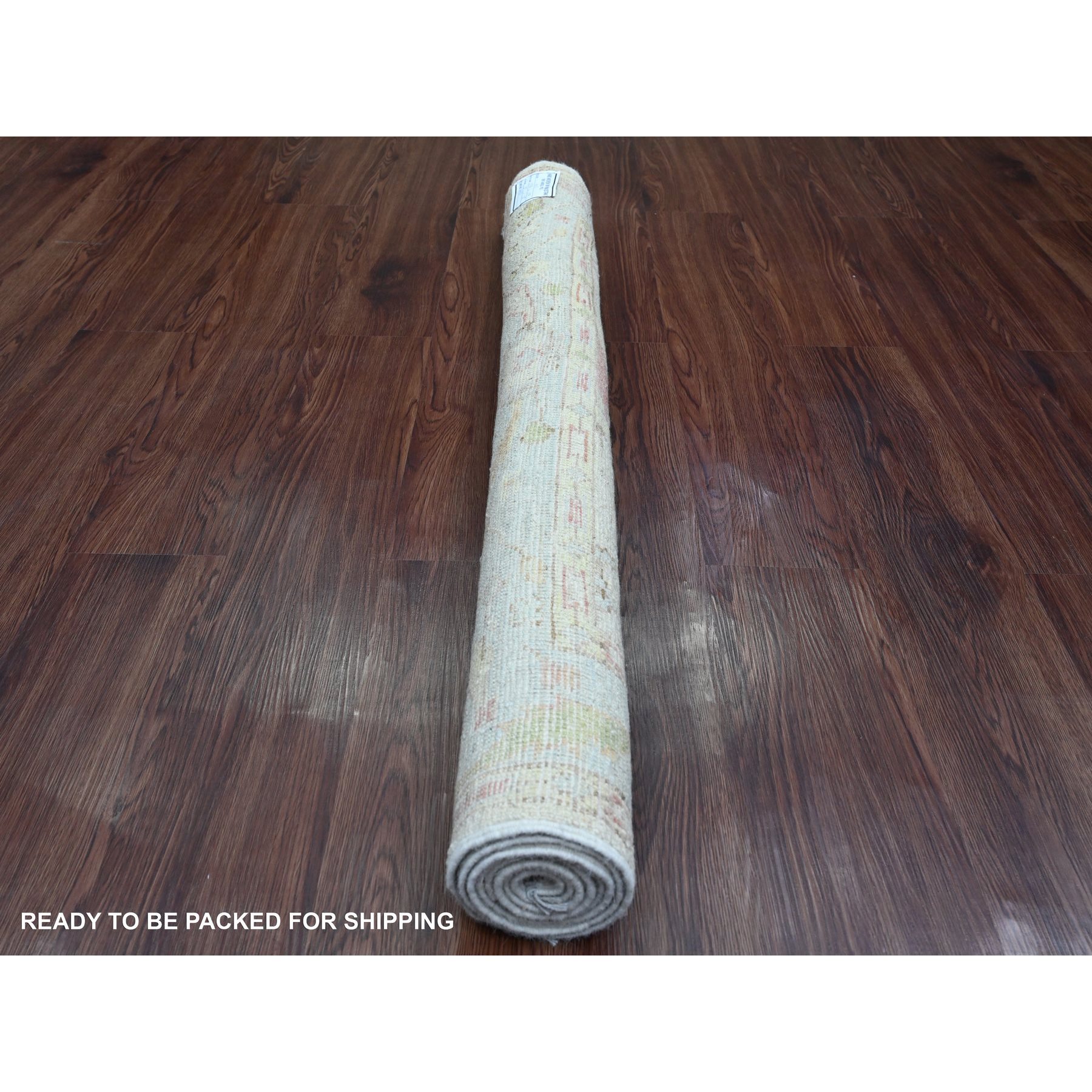3'10"x5'10" Whisper White, Hand Knotted, Afghan Angora Oushak with Large Leaf Design, Vegetable Dyes, 100% Wool, Oriental Rug Sh20763