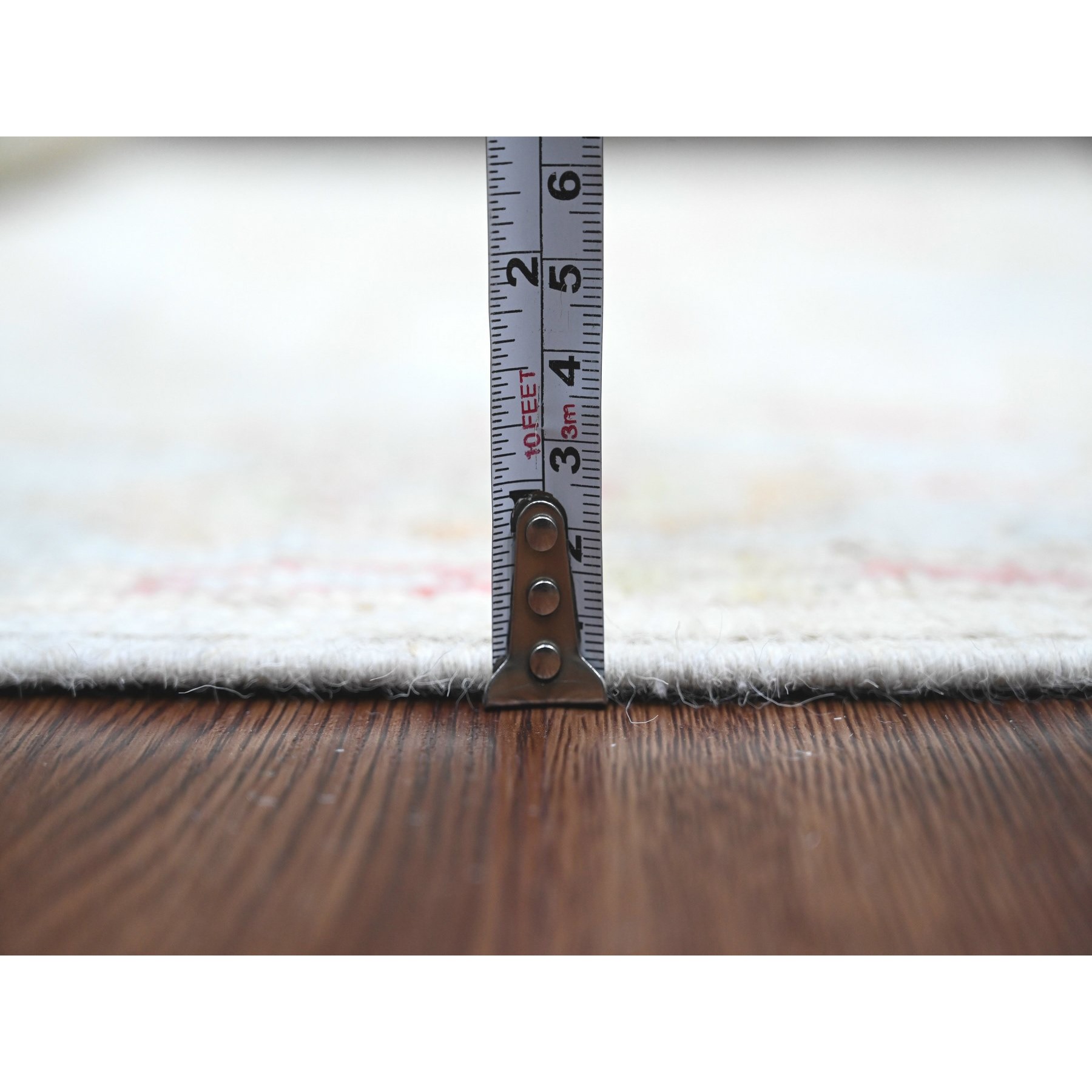 3'10"x5'10" Whisper White, Hand Knotted, Afghan Angora Oushak with Large Leaf Design, Vegetable Dyes, 100% Wool, Oriental Rug Sh20763