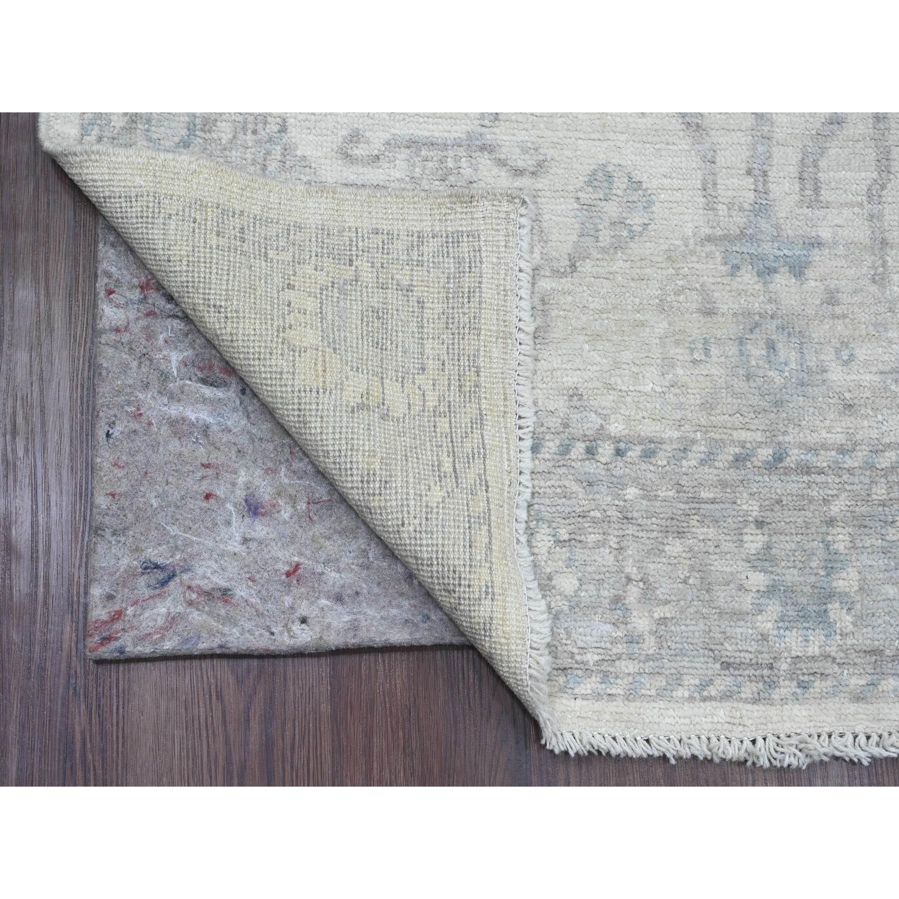 4'x12'2" Pearl White, Afghan Angora Oushak with All Over Vines Design, Hand Knotted, Vegetable Dyes, 100% Wool, Wide Runner, Oriental Rug Sh20764