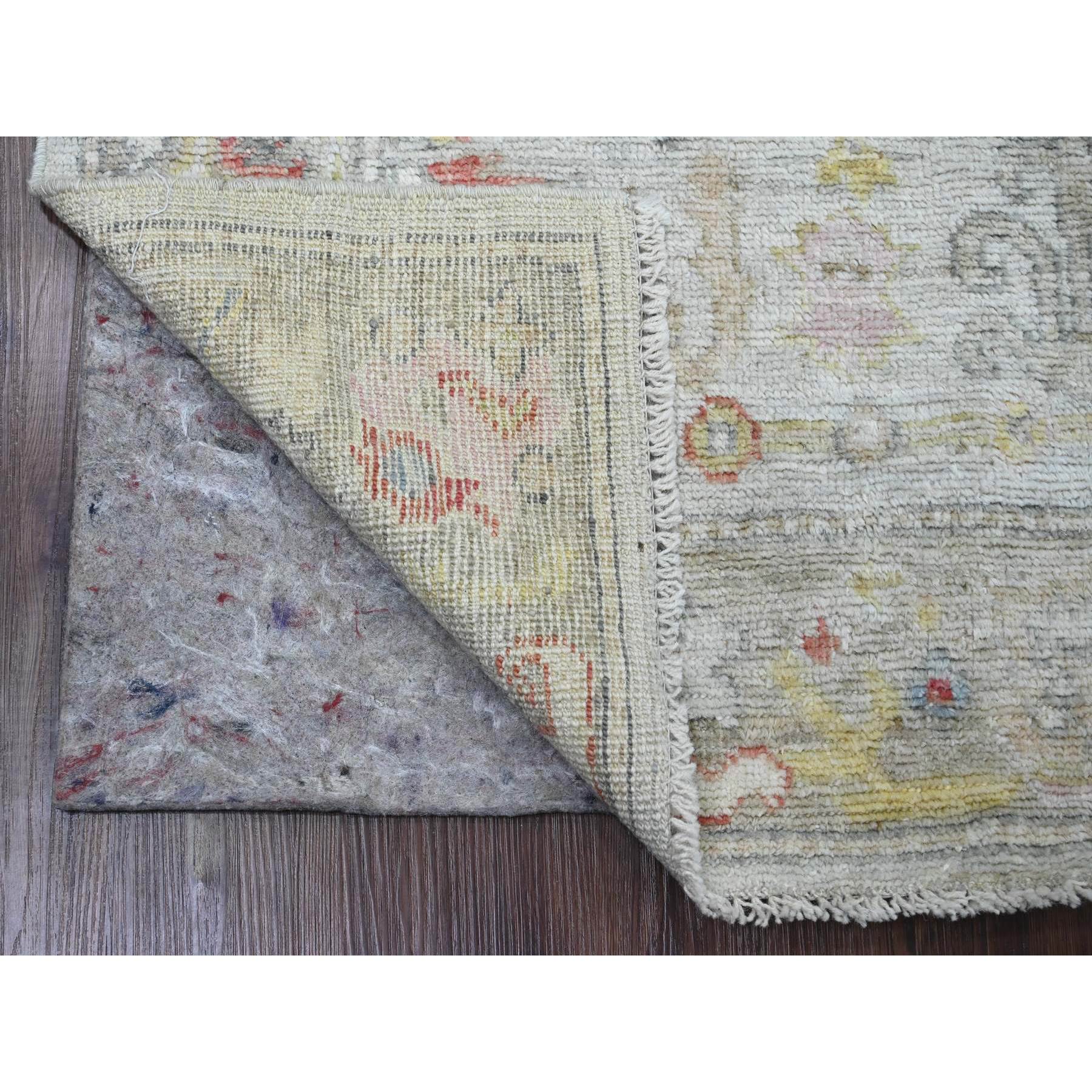 4'2"x5'7" Misty Gray, Hand Knotted, Afghan Angora Oushak with Colorful Leaf Design, Vegetable Dyes, 100% Wool, Oriental Rug Sh20765