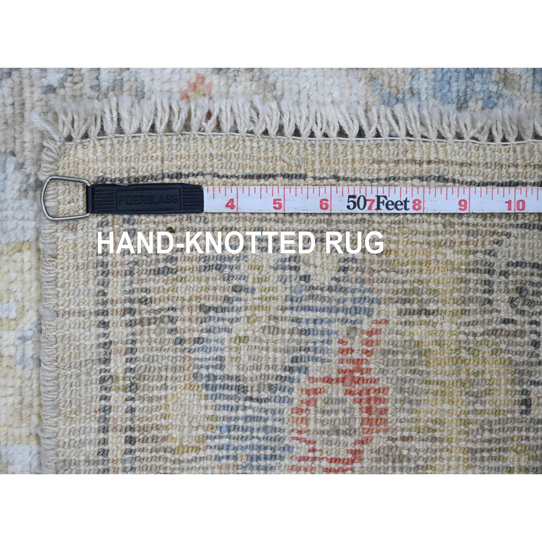 4'2"x5'7" Misty Gray, Hand Knotted, Afghan Angora Oushak with Colorful Leaf Design, Vegetable Dyes, 100% Wool, Oriental Rug Sh20765