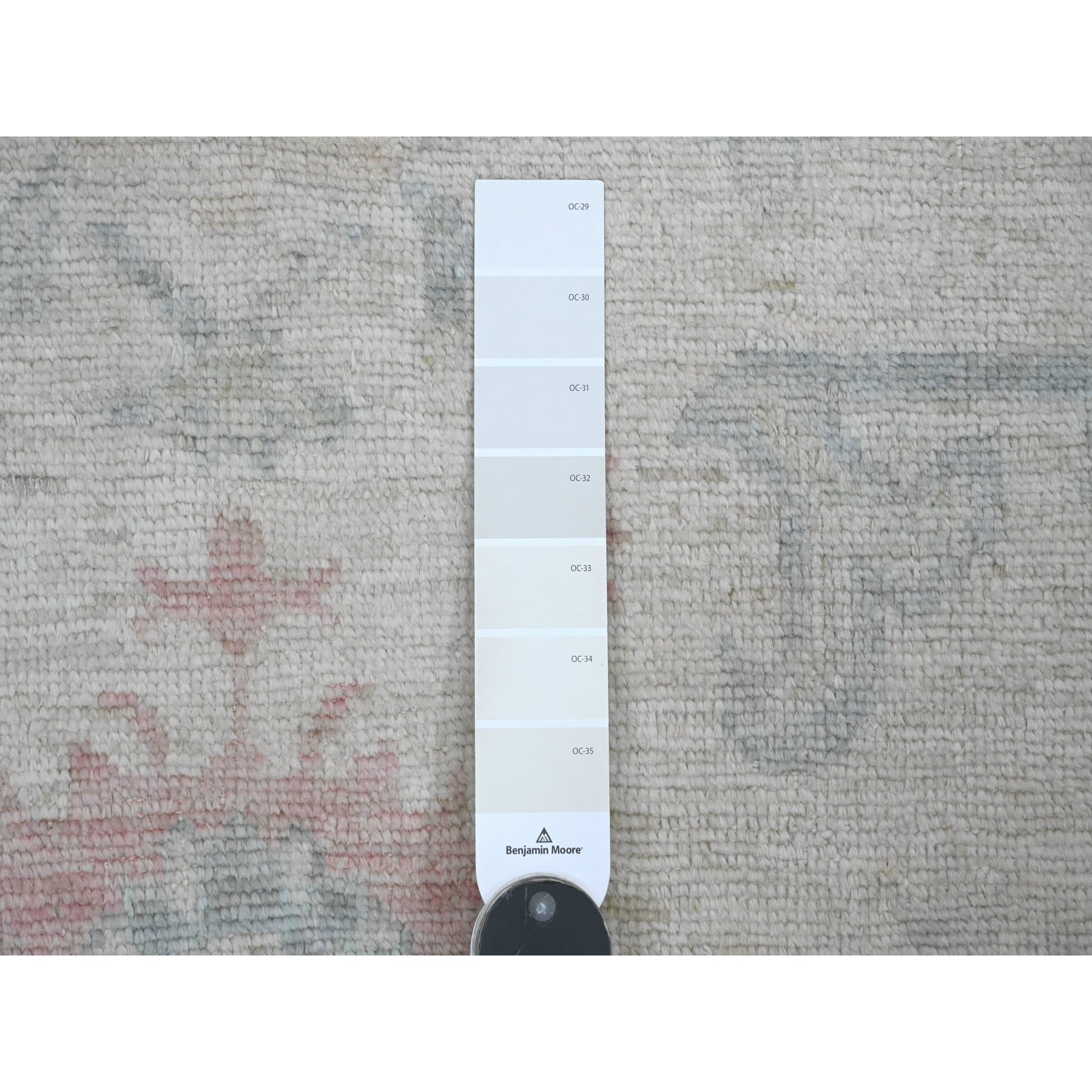 3'10"x10' Alabaster White, Hand Knotted, Afghan Angora Oushak with Colorful Leaf Design, Vegetable Dyes, 100% Wool, Runner, Oriental Rug Sh20767