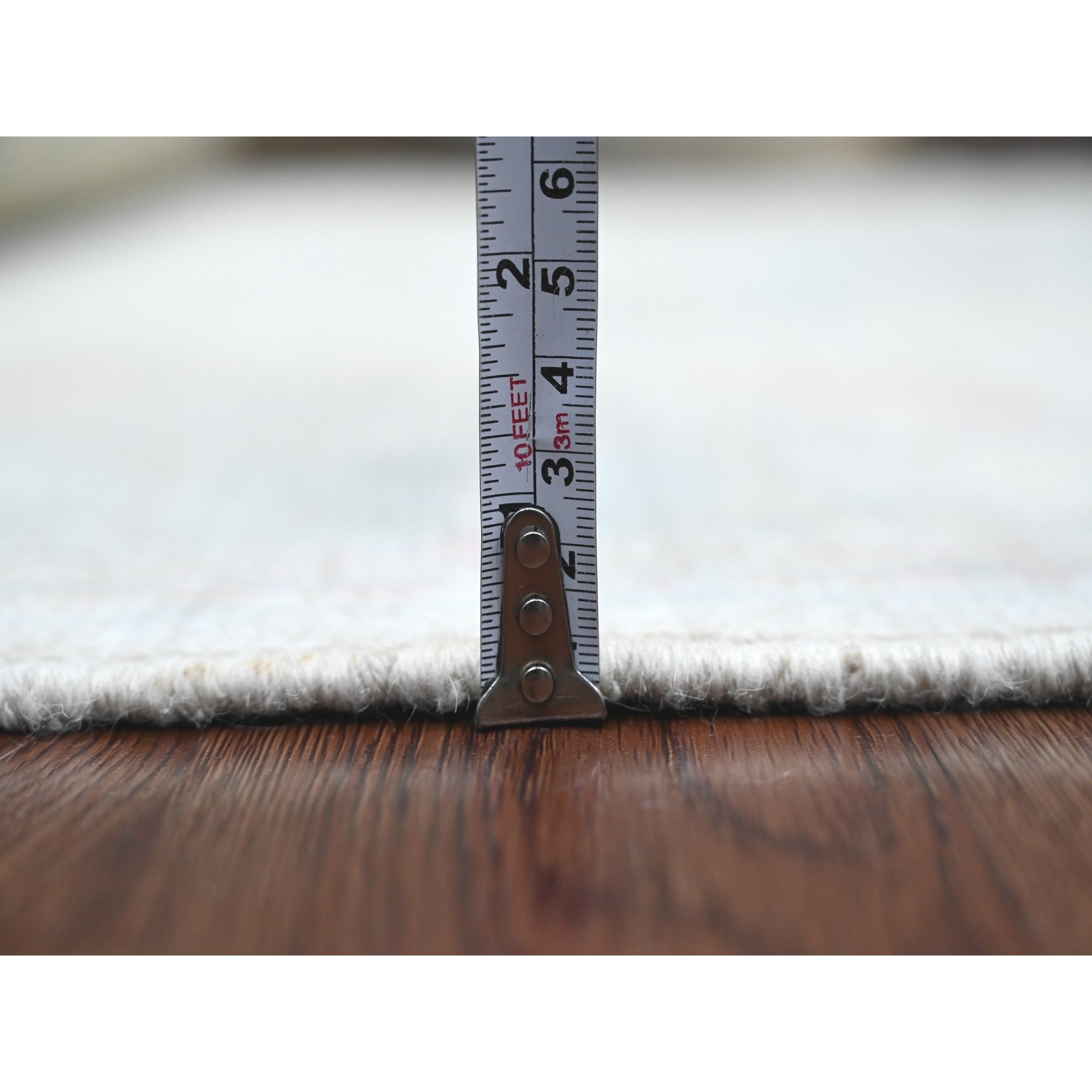 3'10"x10' Alabaster White, Hand Knotted, Afghan Angora Oushak with Colorful Leaf Design, Vegetable Dyes, 100% Wool, Runner, Oriental Rug Sh20767