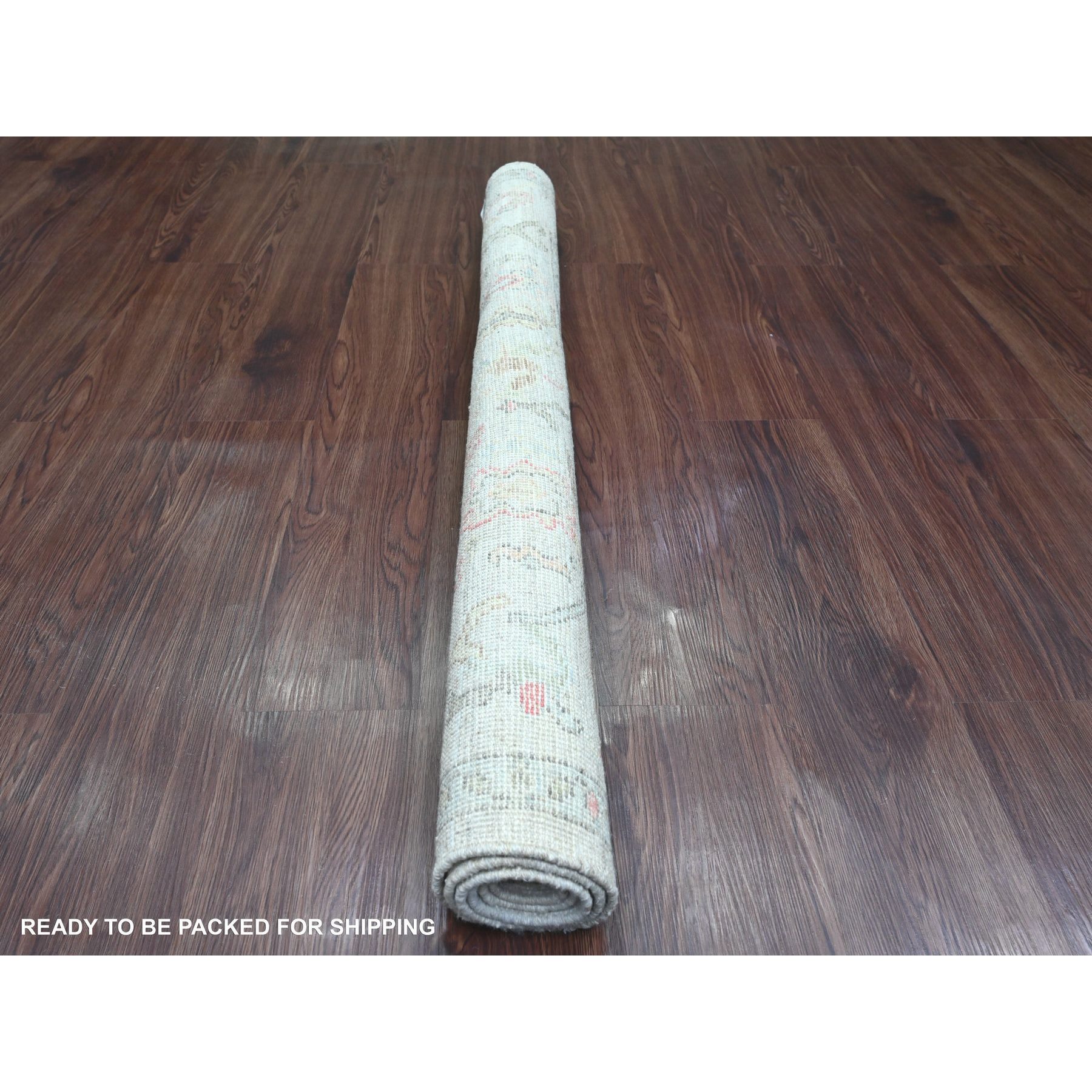 4'2"x4'2" Daisy White, Afghan Angora Oushak with All Over Pattern, Hand Knotted, Vegetable Dyes, 100% Wool, Square, Oriental Rug Sh20769