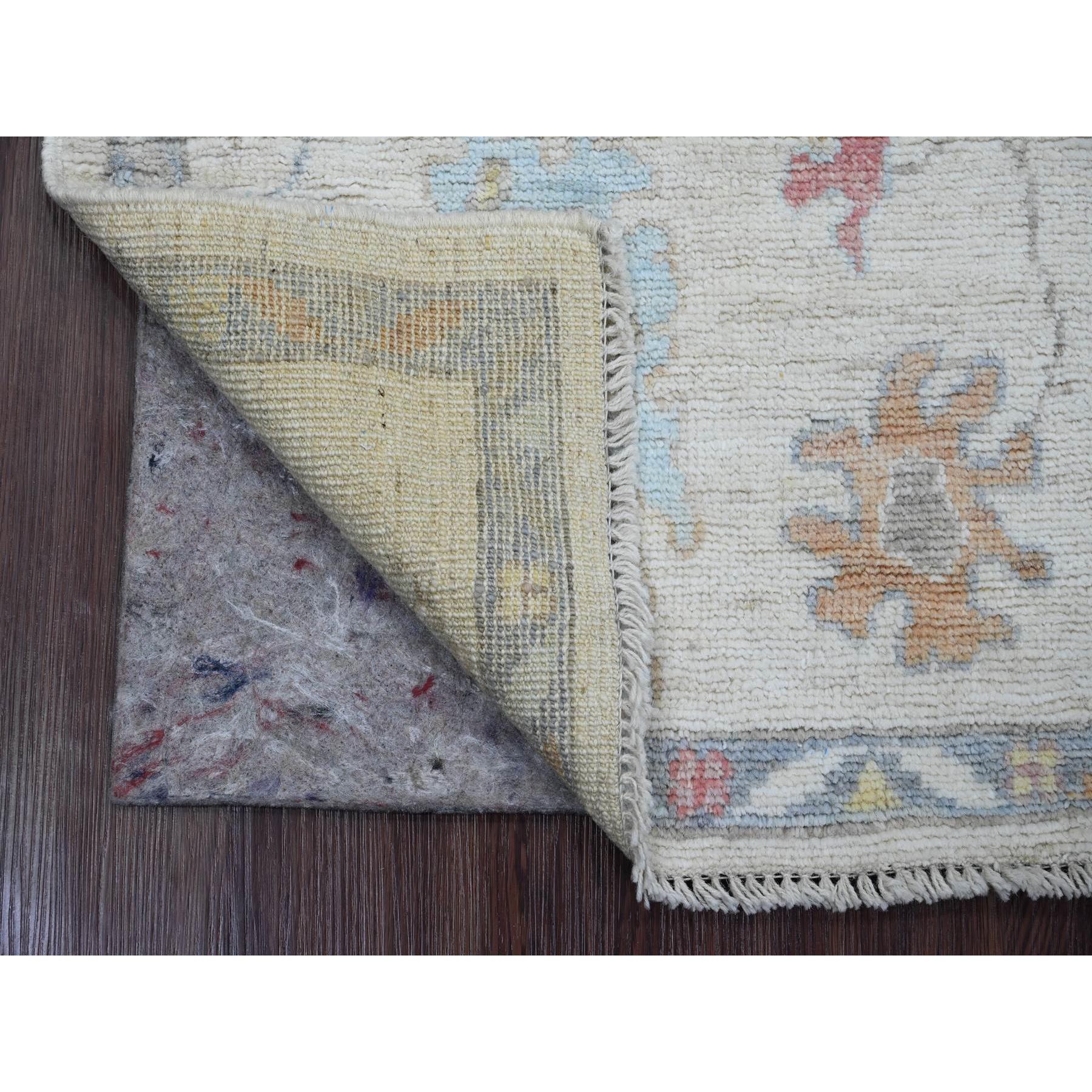 2'2"x3' Pearl White, Hand Knotted, Afghan Angora Oushak with Colorful Leaf Pattern, Vegetable Dyes, Pure Wool, Mat, Oriental Rug Sh20771