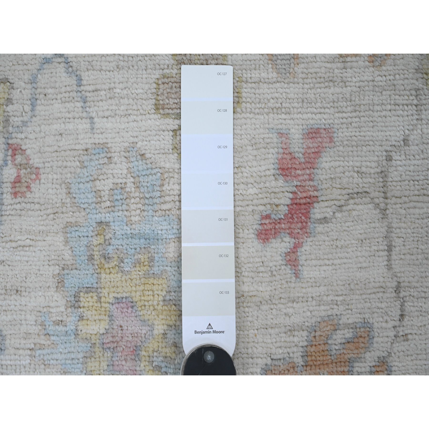 2'2"x3' Pearl White, Hand Knotted, Afghan Angora Oushak with Colorful Leaf Pattern, Vegetable Dyes, Pure Wool, Mat, Oriental Rug Sh20771