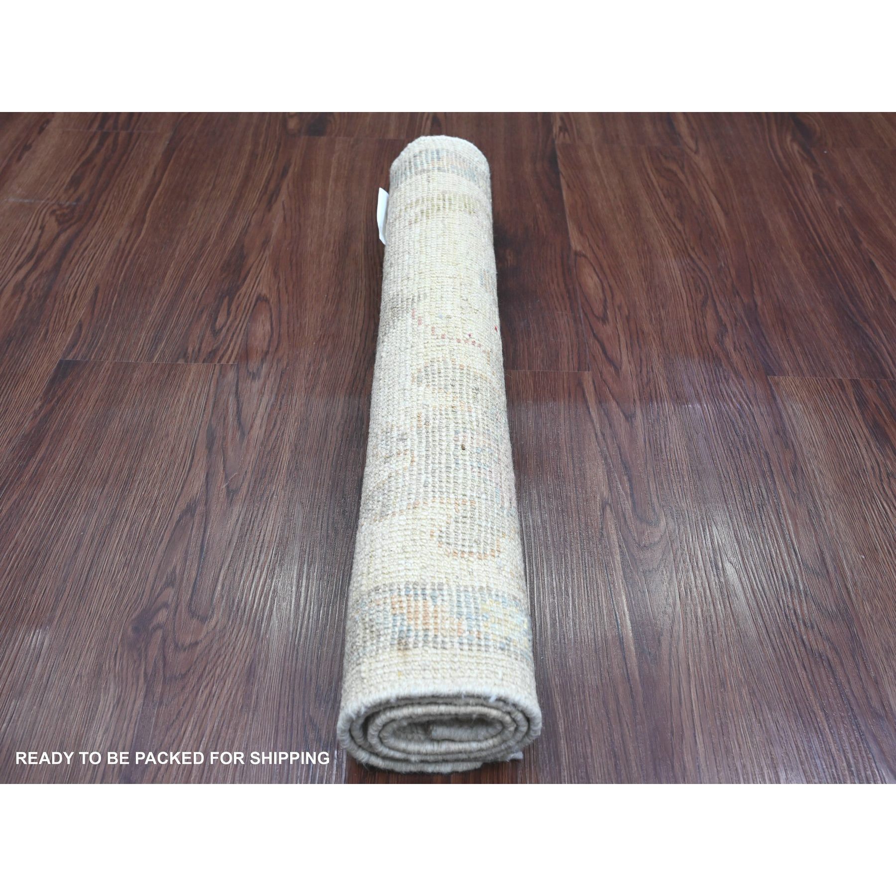 2'2"x3' Pearl White, Hand Knotted, Afghan Angora Oushak with Colorful Leaf Pattern, Vegetable Dyes, Pure Wool, Mat, Oriental Rug Sh20771