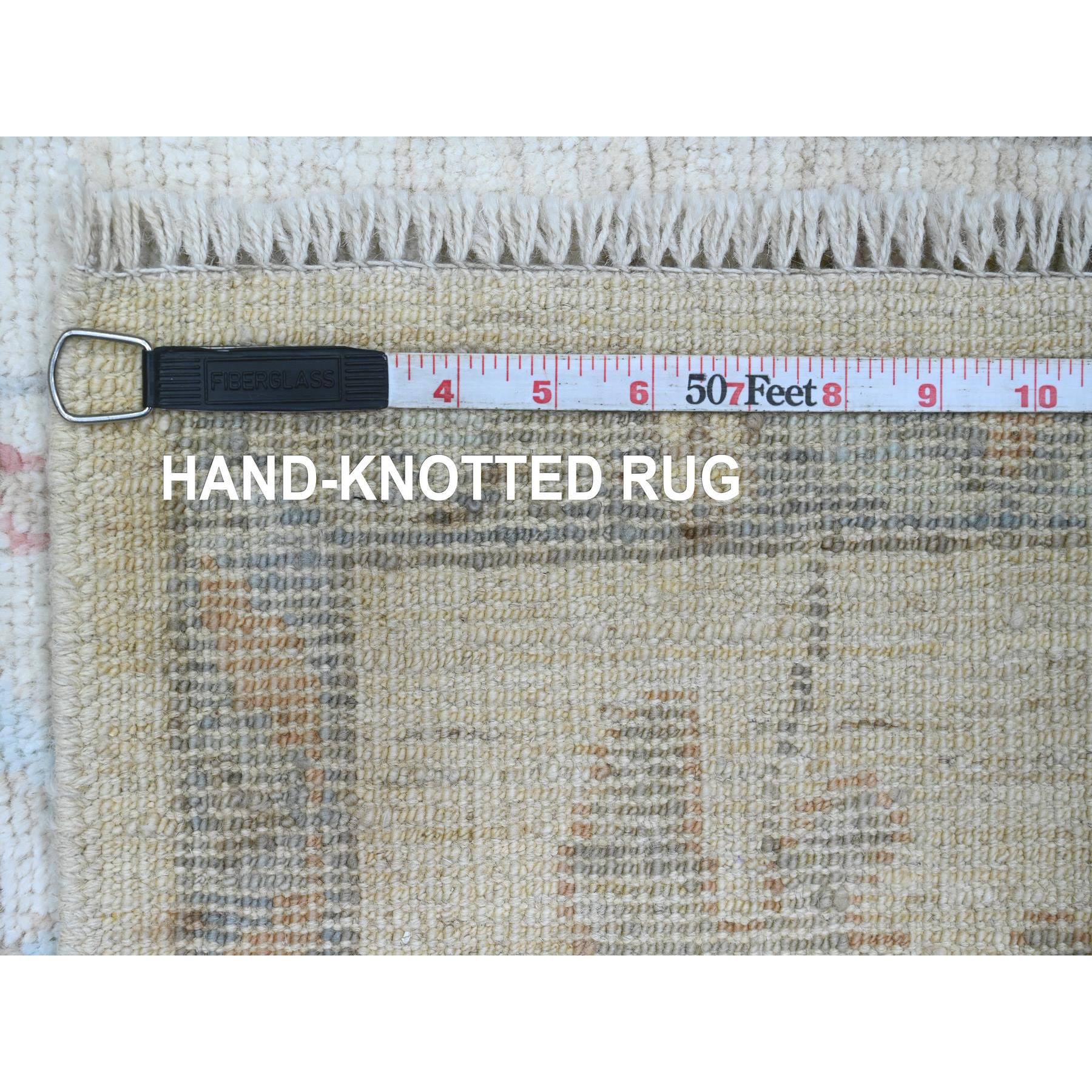 2'2"x3' Pearl White, Hand Knotted, Afghan Angora Oushak with Colorful Leaf Pattern, Vegetable Dyes, Pure Wool, Mat, Oriental Rug Sh20771