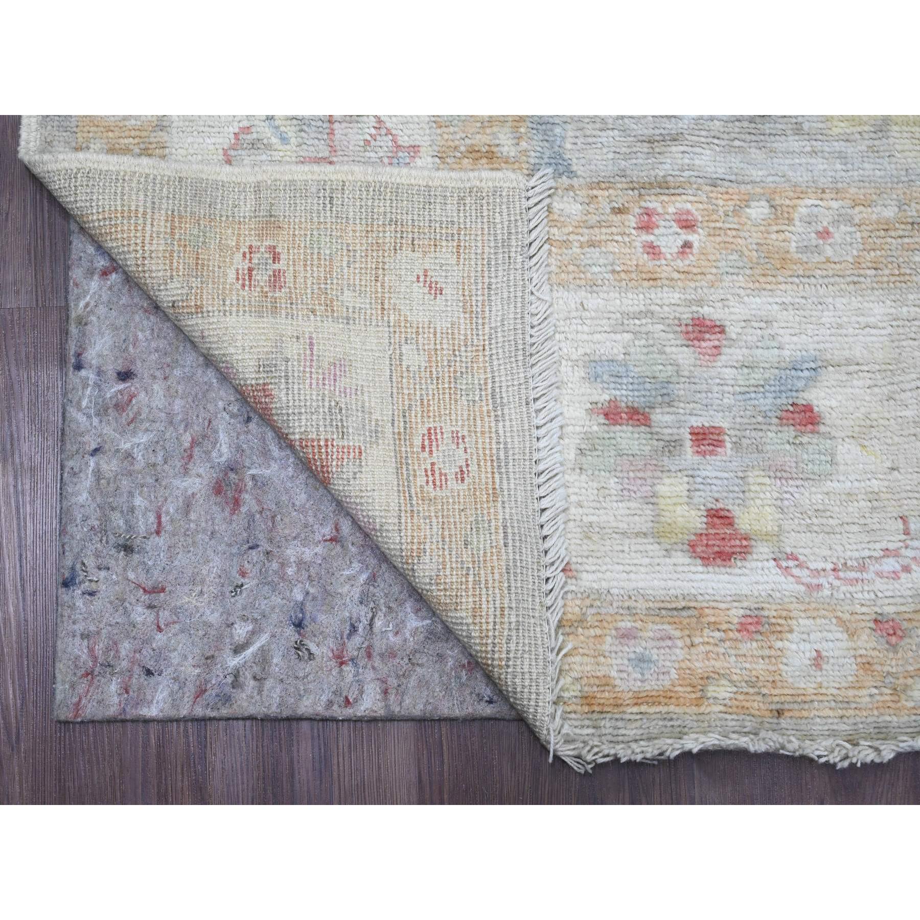 6'2"x11'10" Cloud Gray, Hand Knotted, Afghan Angora Oushak with Large Leaf Design, Vegetable Dyes, 100% Wool, Wide Runner, Oriental Rug Sh20772