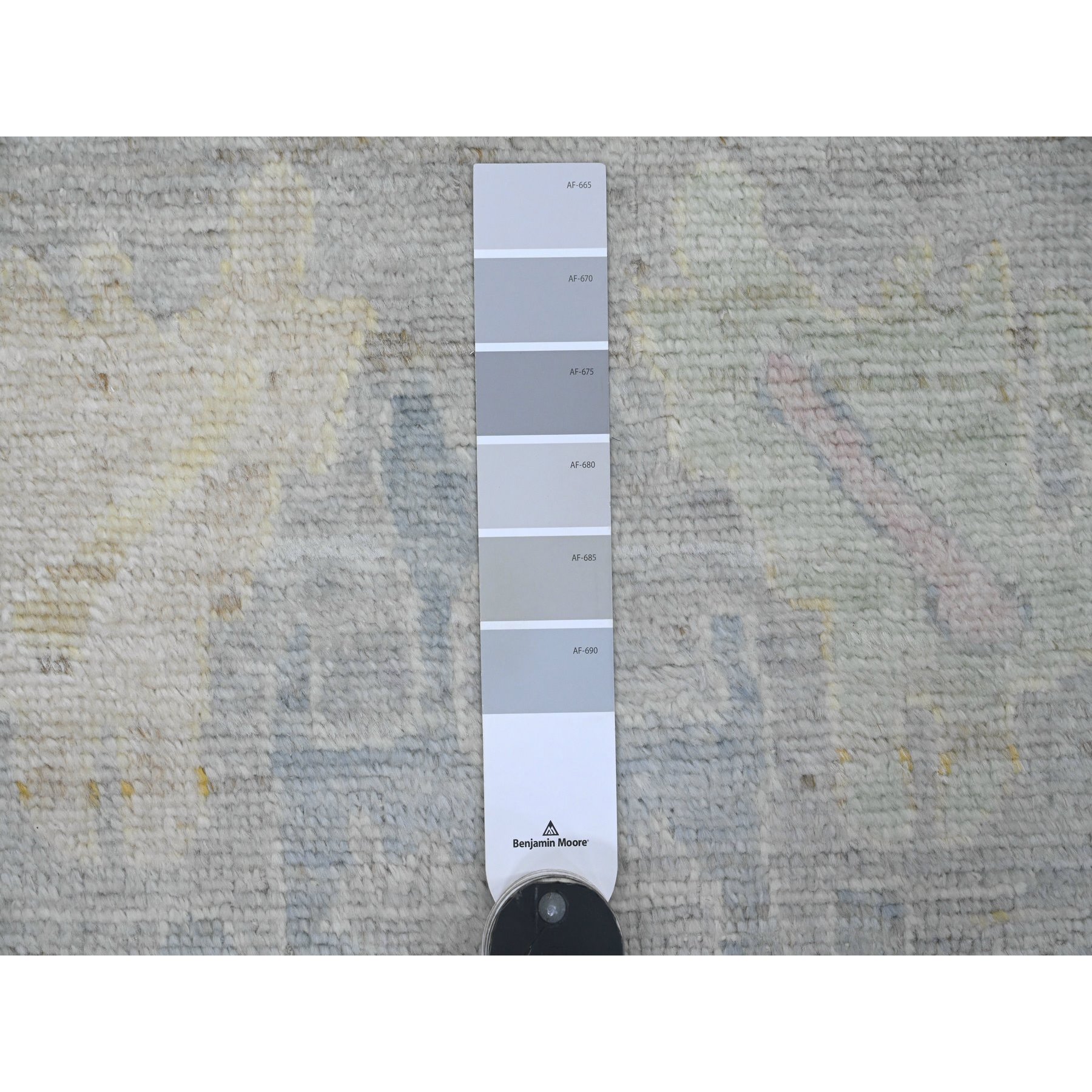 6'2"x11'10" Cloud Gray, Hand Knotted, Afghan Angora Oushak with Large Leaf Design, Vegetable Dyes, 100% Wool, Wide Runner, Oriental Rug Sh20772
