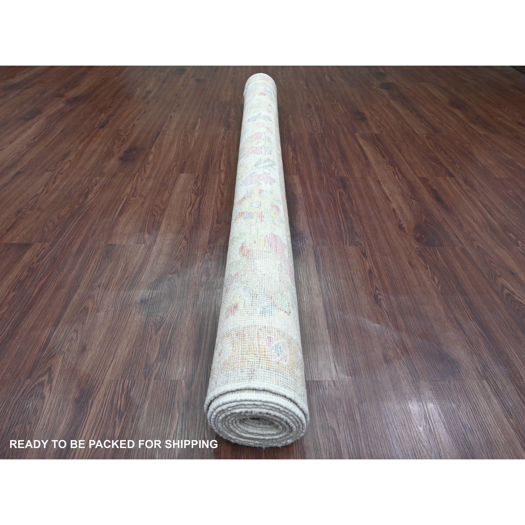 6'2"x11'10" Cloud Gray, Hand Knotted, Afghan Angora Oushak with Large Leaf Design, Vegetable Dyes, 100% Wool, Wide Runner, Oriental Rug Sh20772
