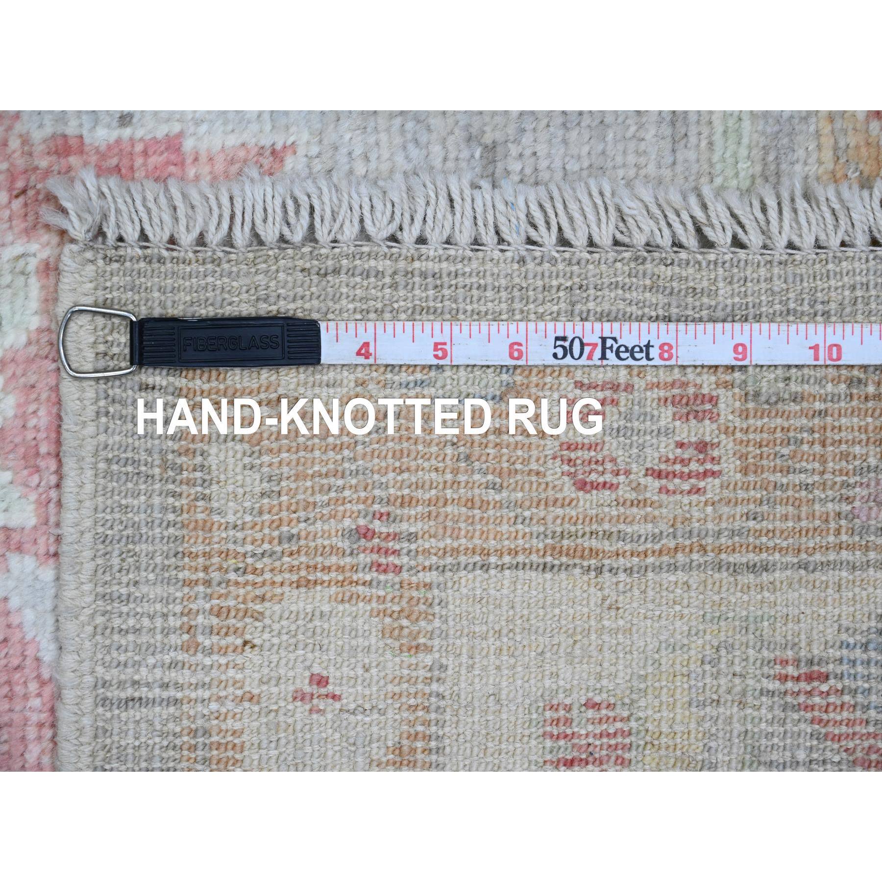 6'2"x11'10" Cloud Gray, Hand Knotted, Afghan Angora Oushak with Large Leaf Design, Vegetable Dyes, 100% Wool, Wide Runner, Oriental Rug Sh20772