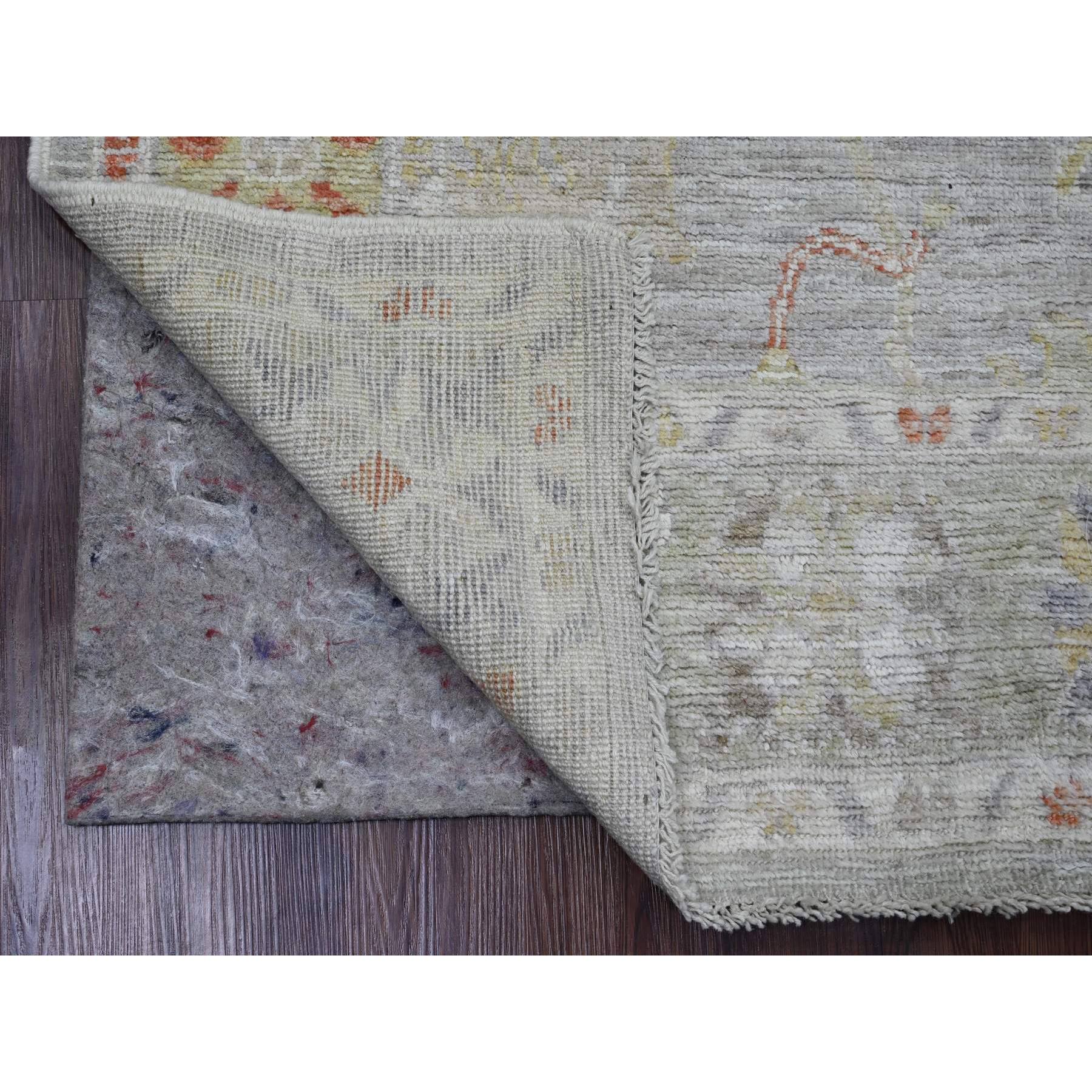 4'9"x7'1" Spanish Gray, Hand Knotted, Afghan Angora Oushak with Colorful Leaf Design, Natural Dyes, 100% Wool, Oriental Rug Sh20778