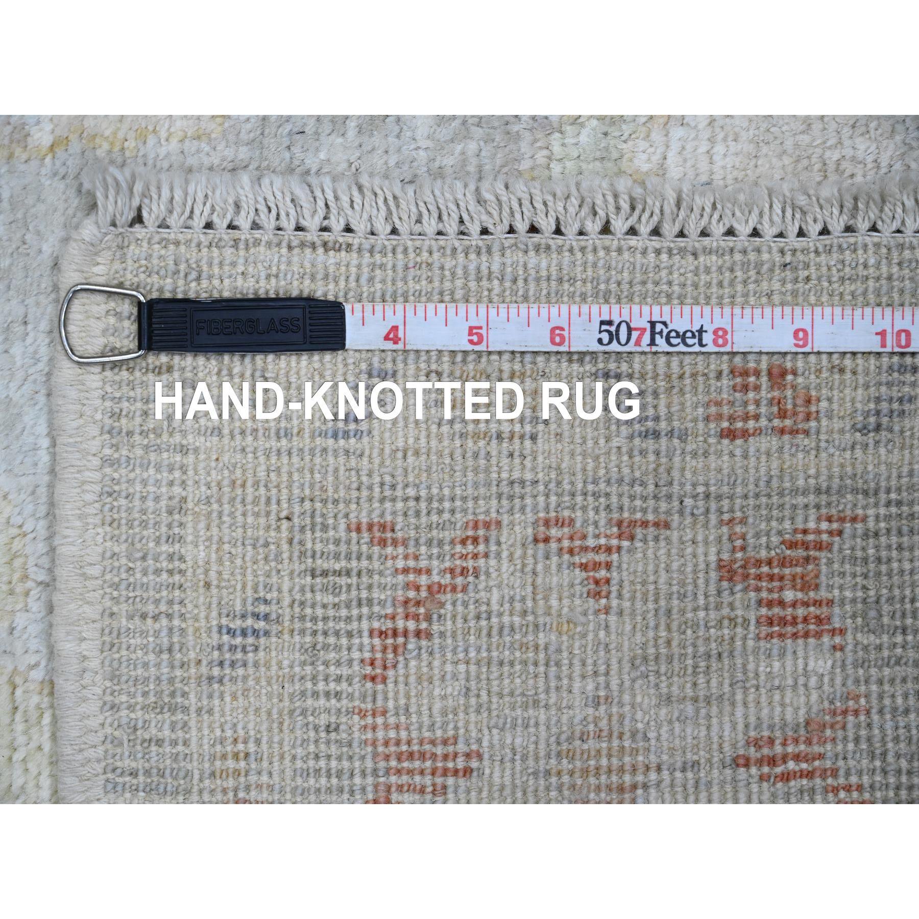 4'9"x7'1" Spanish Gray, Hand Knotted, Afghan Angora Oushak with Colorful Leaf Design, Natural Dyes, 100% Wool, Oriental Rug Sh20778