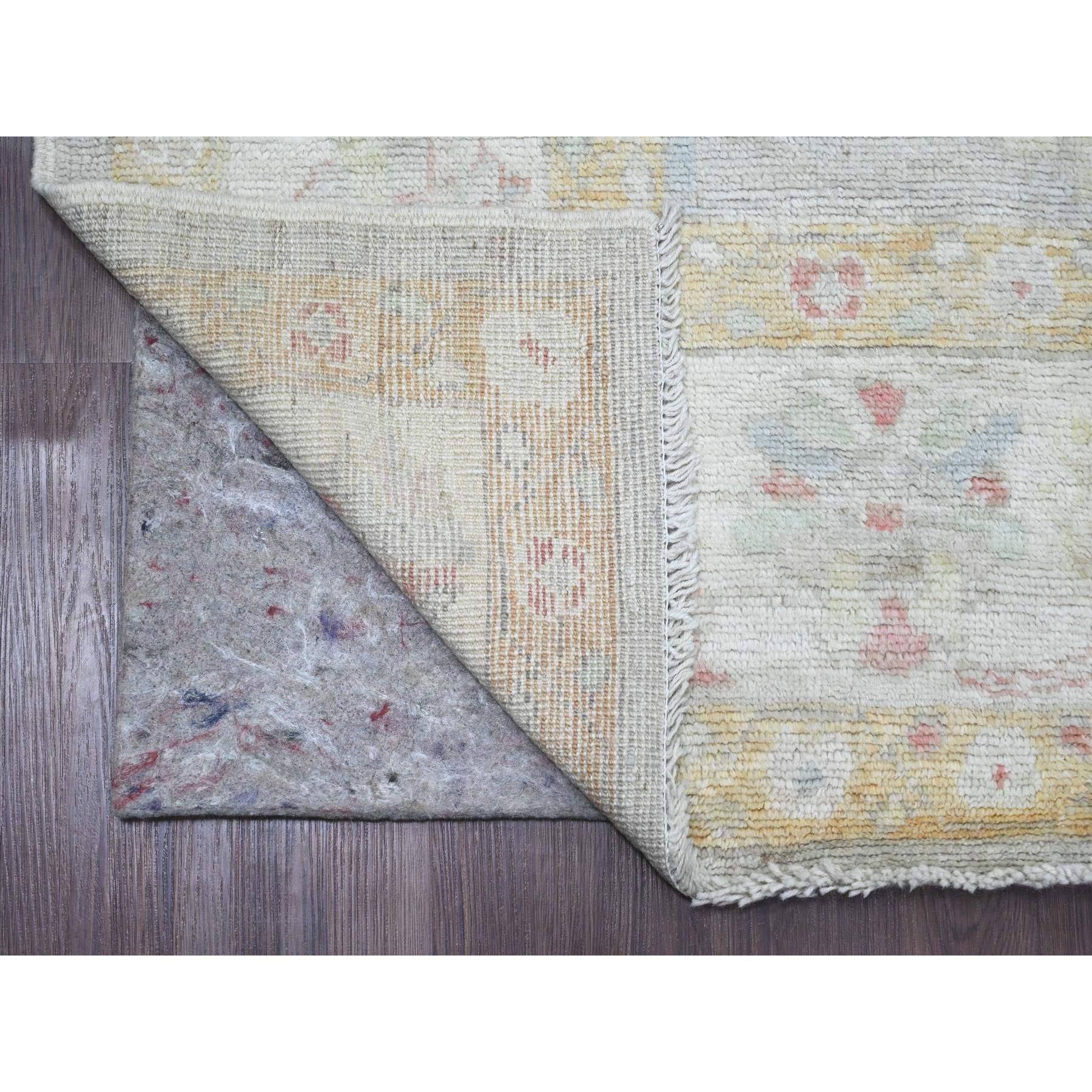 6'2"x11'8" Cloud Gray, Afghan Angora Oushak with Soft Color Leaf Design, Hand Knotted, Veggie Dyes, 100% Wool, Wide Runner, Oriental Rug Sh20781