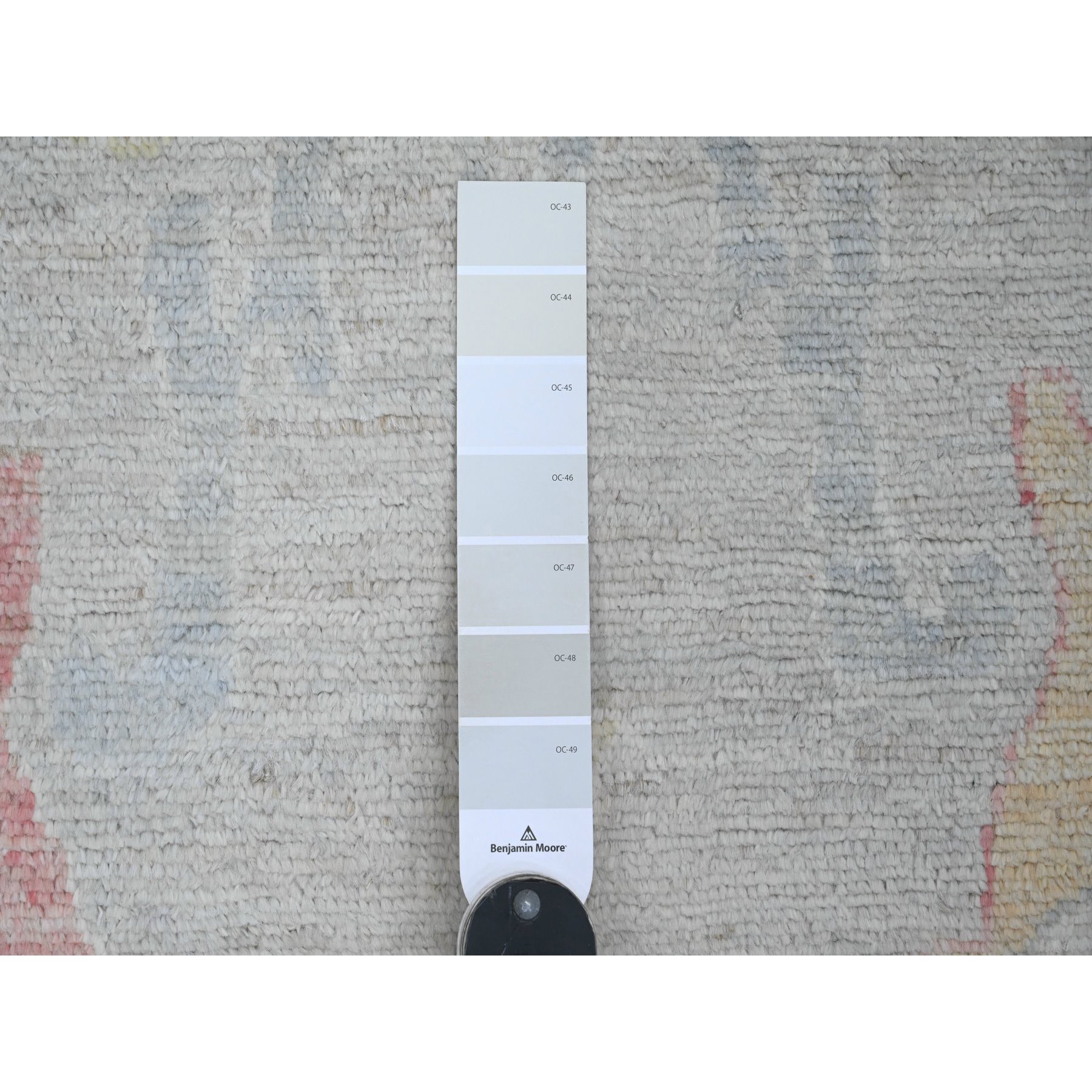 6'2"x11'8" Cloud Gray, Afghan Angora Oushak with Soft Color Leaf Design, Hand Knotted, Veggie Dyes, 100% Wool, Wide Runner, Oriental Rug Sh20781