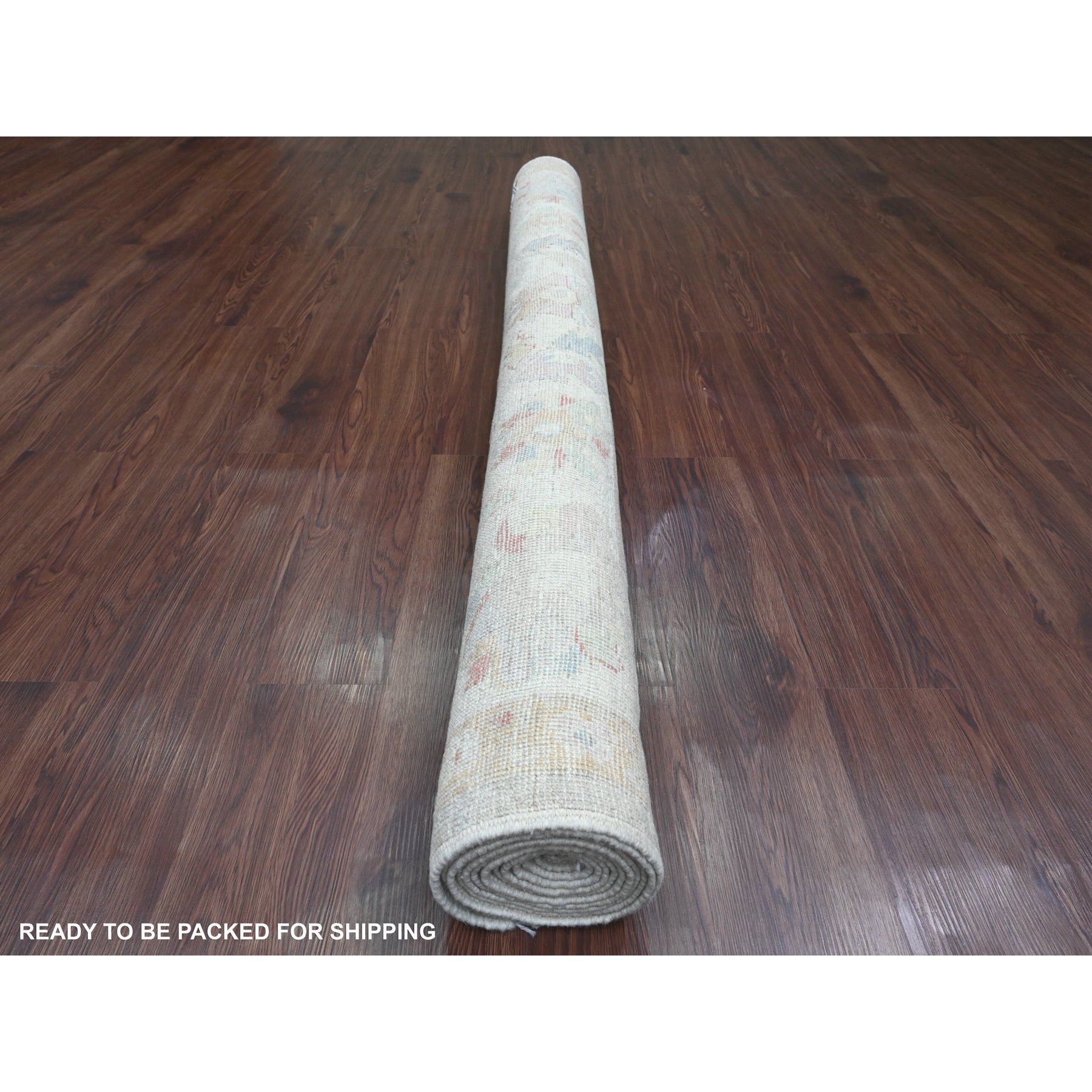 6'2"x11'8" Cloud Gray, Afghan Angora Oushak with Soft Color Leaf Design, Hand Knotted, Veggie Dyes, 100% Wool, Wide Runner, Oriental Rug Sh20781