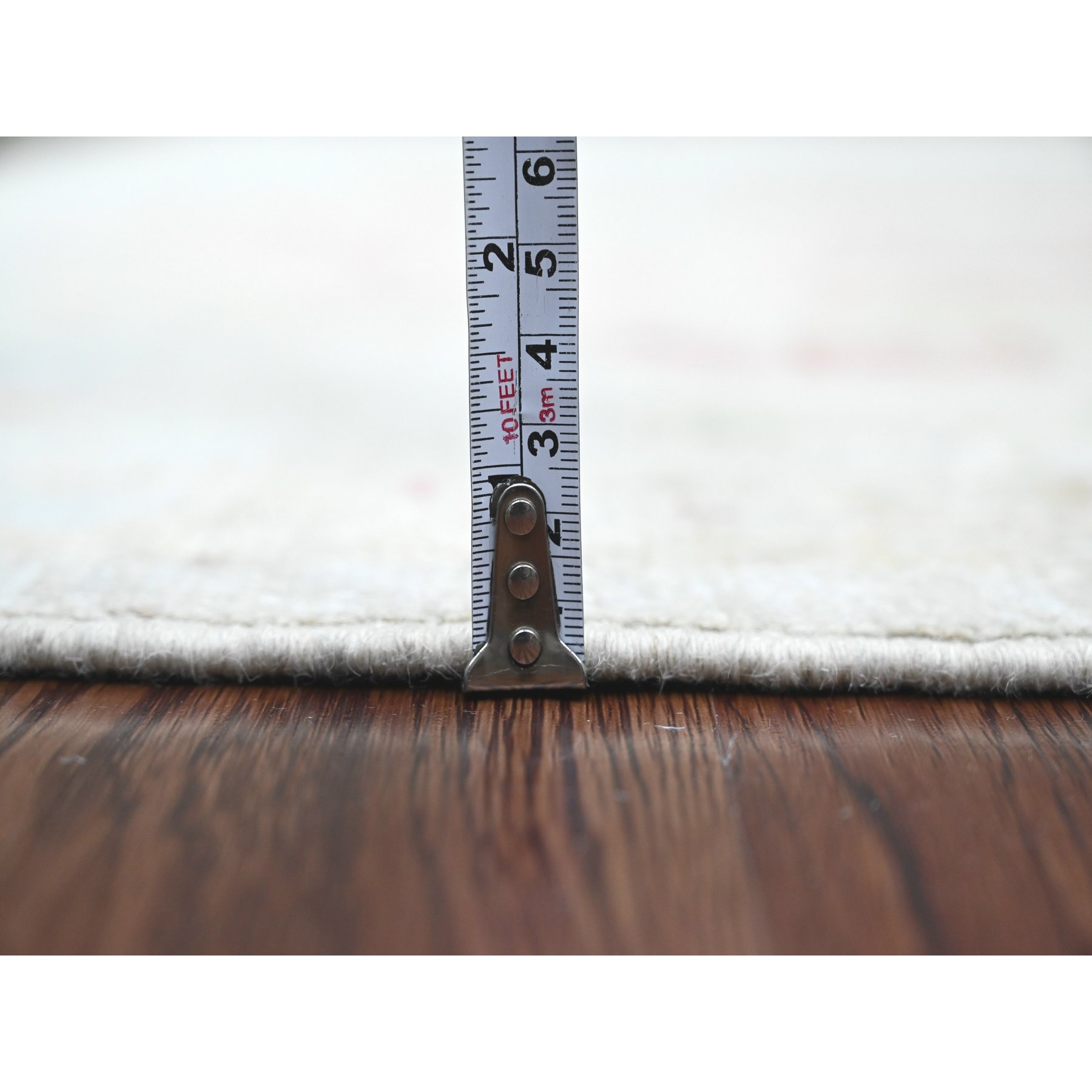 6'2"x11'8" Cloud Gray, Afghan Angora Oushak with Soft Color Leaf Design, Hand Knotted, Veggie Dyes, 100% Wool, Wide Runner, Oriental Rug Sh20781