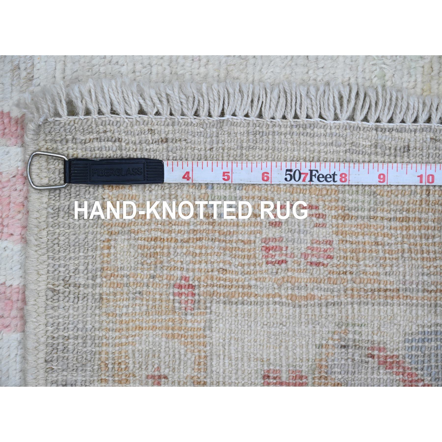 6'2"x11'8" Cloud Gray, Afghan Angora Oushak with Soft Color Leaf Design, Hand Knotted, Veggie Dyes, 100% Wool, Wide Runner, Oriental Rug Sh20781