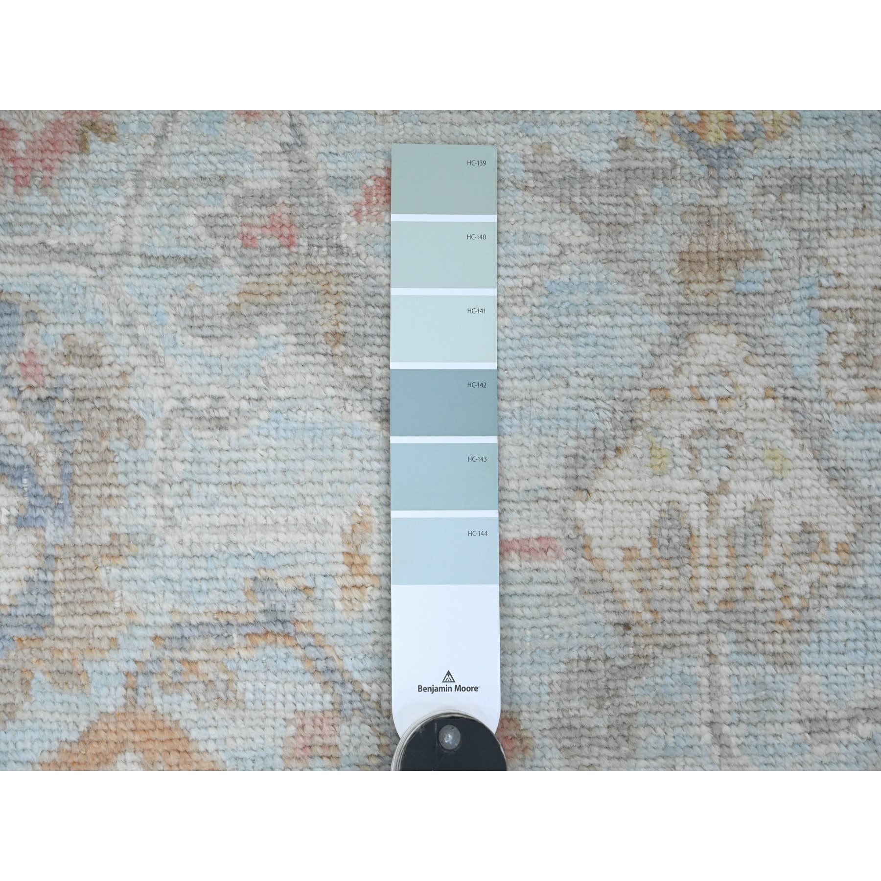 3'x12'2" Beau Blue, Hand Knotted, Afghan Angora Oushak with All Over Leaf Design, Veggie Dyes, Pure Wool, Runner, Oriental Rug Sh20785