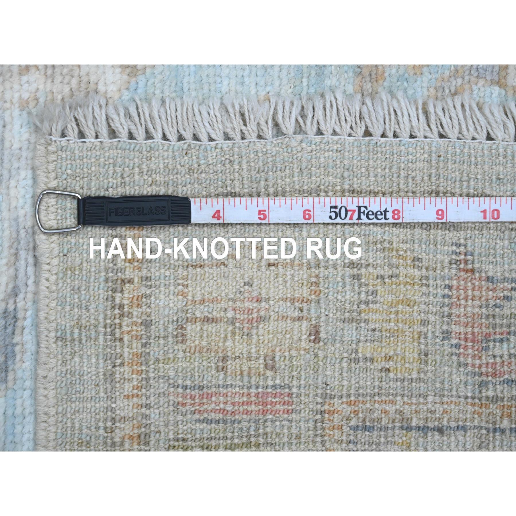 3'x12'2" Beau Blue, Hand Knotted, Afghan Angora Oushak with All Over Leaf Design, Veggie Dyes, Pure Wool, Runner, Oriental Rug Sh20785