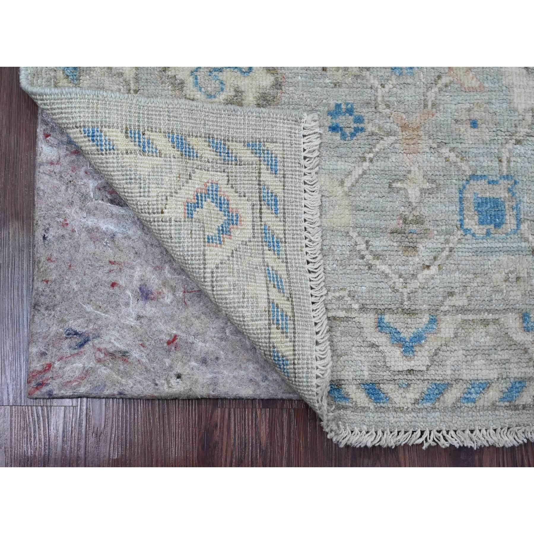 2'9"x9'7" Moonstruck Gray, Hand Knotted, Afghan Angora Oushak with All Over Vines Design, Veggie Dyes, 100% Wool, Runner, Oriental Rug Sh20786
