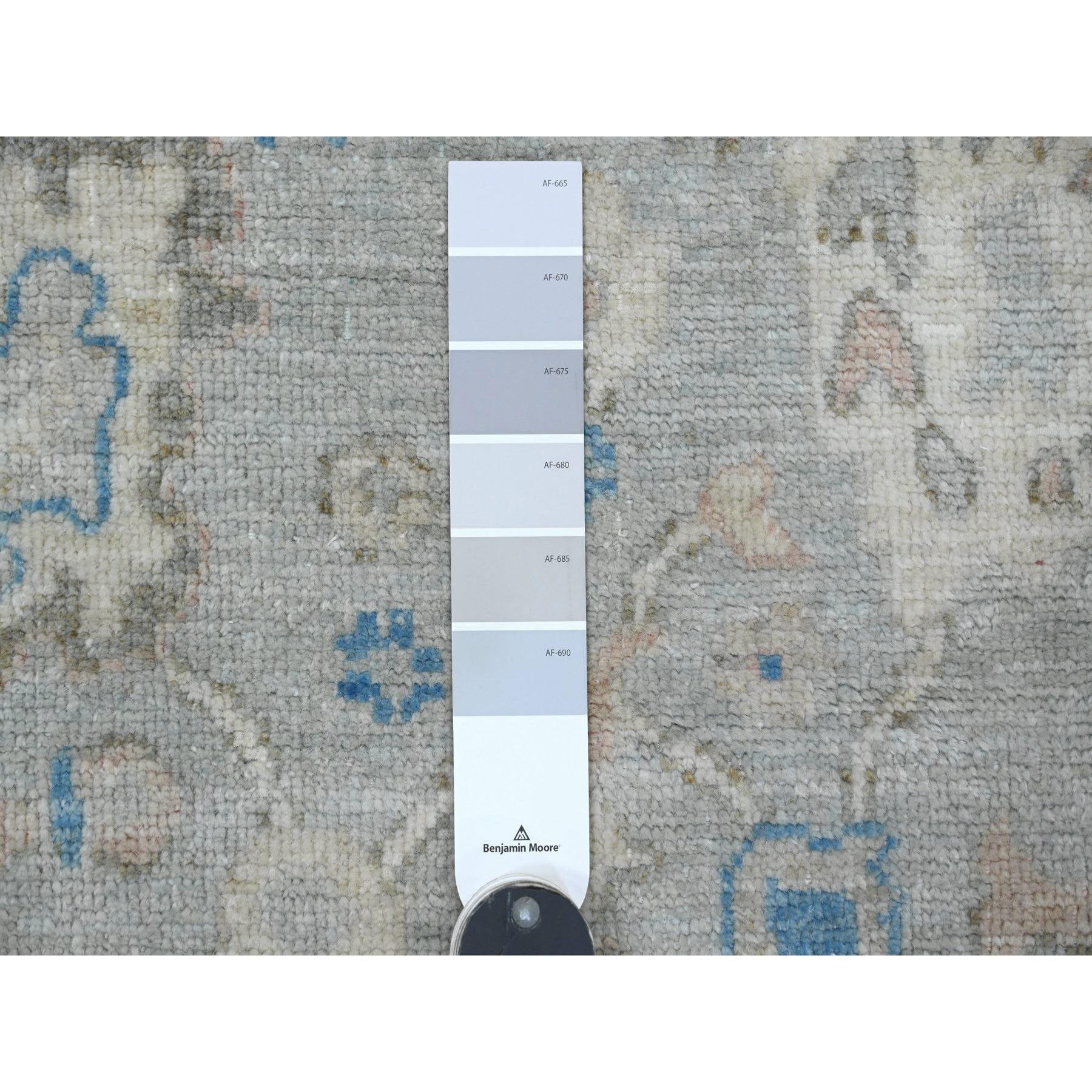 2'9"x9'7" Moonstruck Gray, Hand Knotted, Afghan Angora Oushak with All Over Vines Design, Veggie Dyes, 100% Wool, Runner, Oriental Rug Sh20786