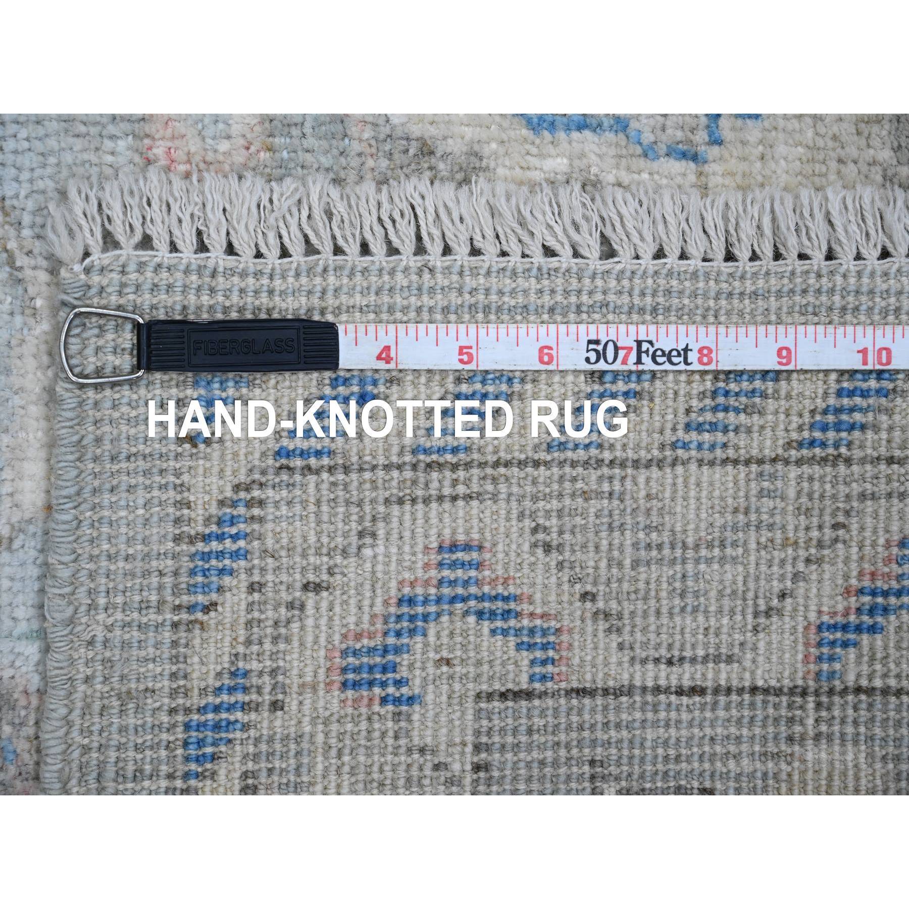 2'9"x9'7" Moonstruck Gray, Hand Knotted, Afghan Angora Oushak with All Over Vines Design, Veggie Dyes, 100% Wool, Runner, Oriental Rug Sh20786